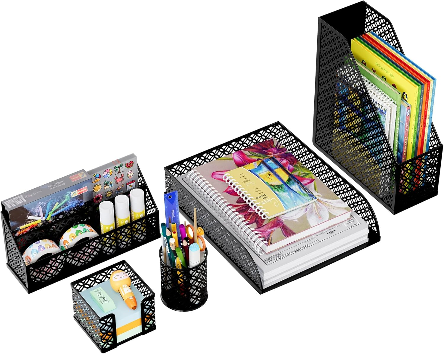 Solinxe Desk Organiser Set Made of Metal - Document Tray A4 Paper Letter Tray Pen Holder Letter Holder and Sticky Note Holder, Purple