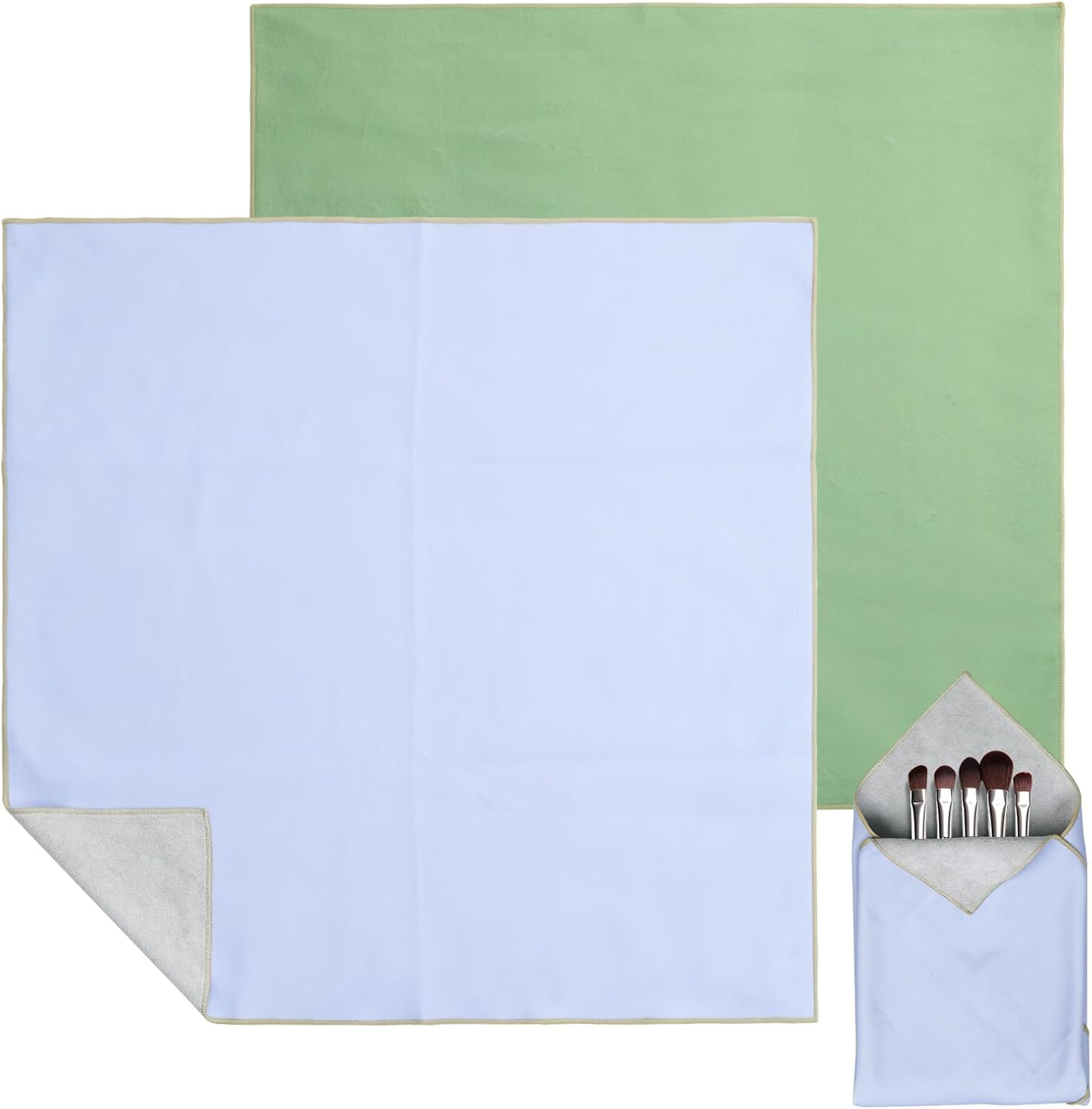 Diakey 2 Pieces Magic Fabric Self Adhesive Makeup Bag 55X55Cm Scratch Resistant Lens Camera Packaging Cosmetic Bag Organizer Open Flat for Travel Toiletry, Green + Blue image number 5