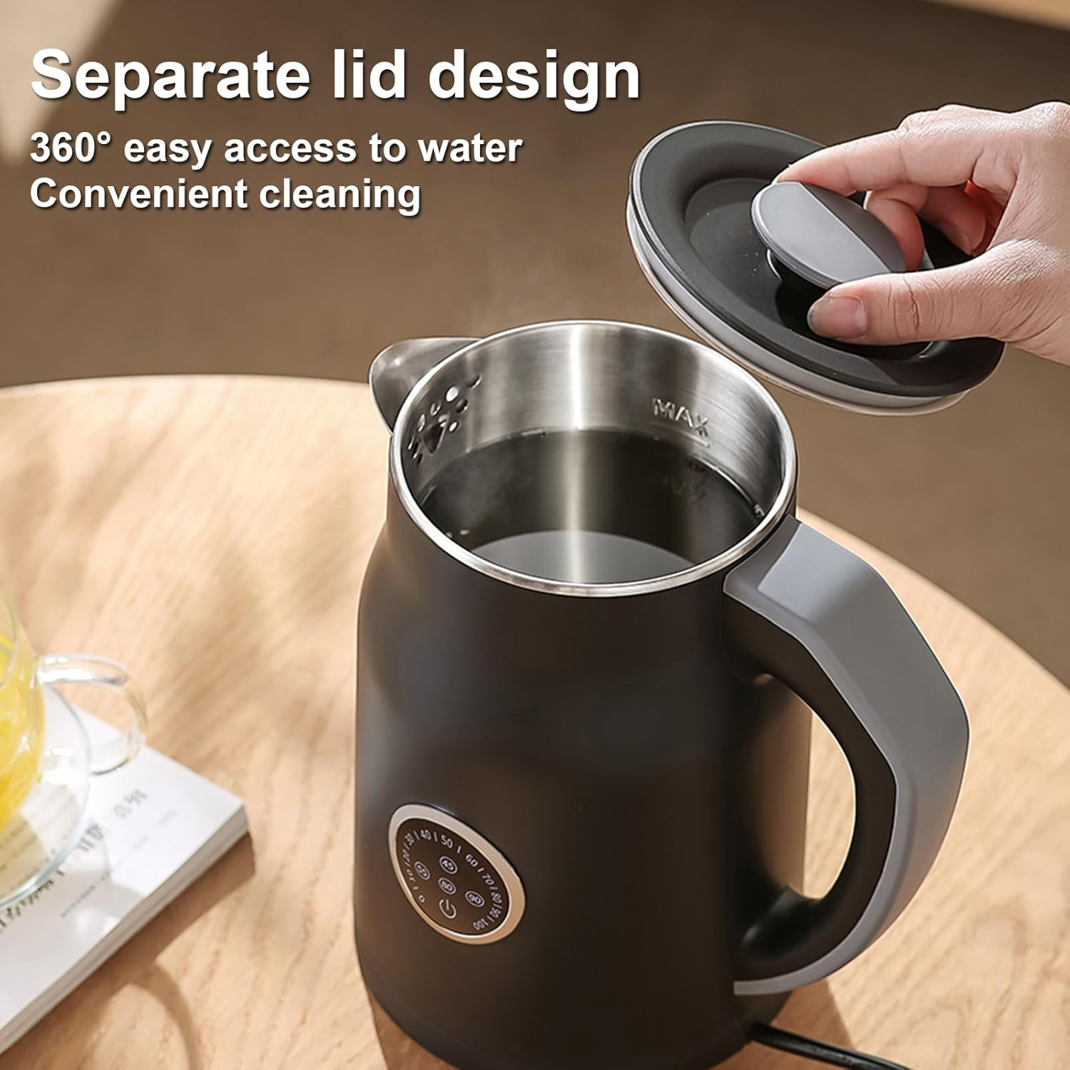 Electric Kettle, Electric Tea Kettle for Boiling Water, 1.2L 1000W Double Wall Stainless Steel Water Boiler Heater, 4 Temperature Control Teapot, Auto Shut-Off, Boil-Dry Proof Coffee Tea Pot image number 2