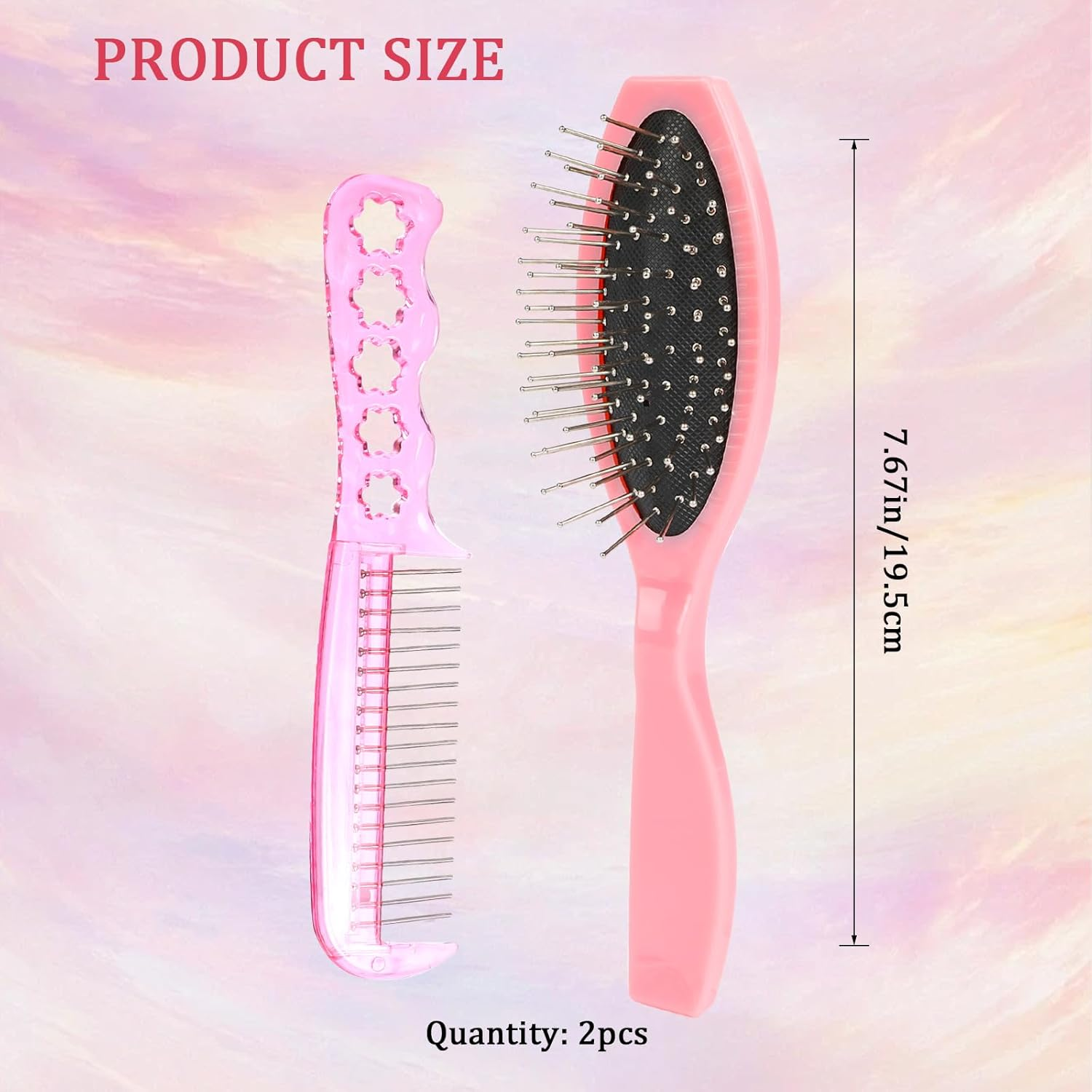 Hair Extension Brushes, 2 Pieces Wig Brush for Synthetic Wigs Portable Synthetic Hair Brush Metal Wire Wet Hair Comb Professional Stainless Steel Teeth Wig Brush for Women Girls Human Hair, Pink image number 4