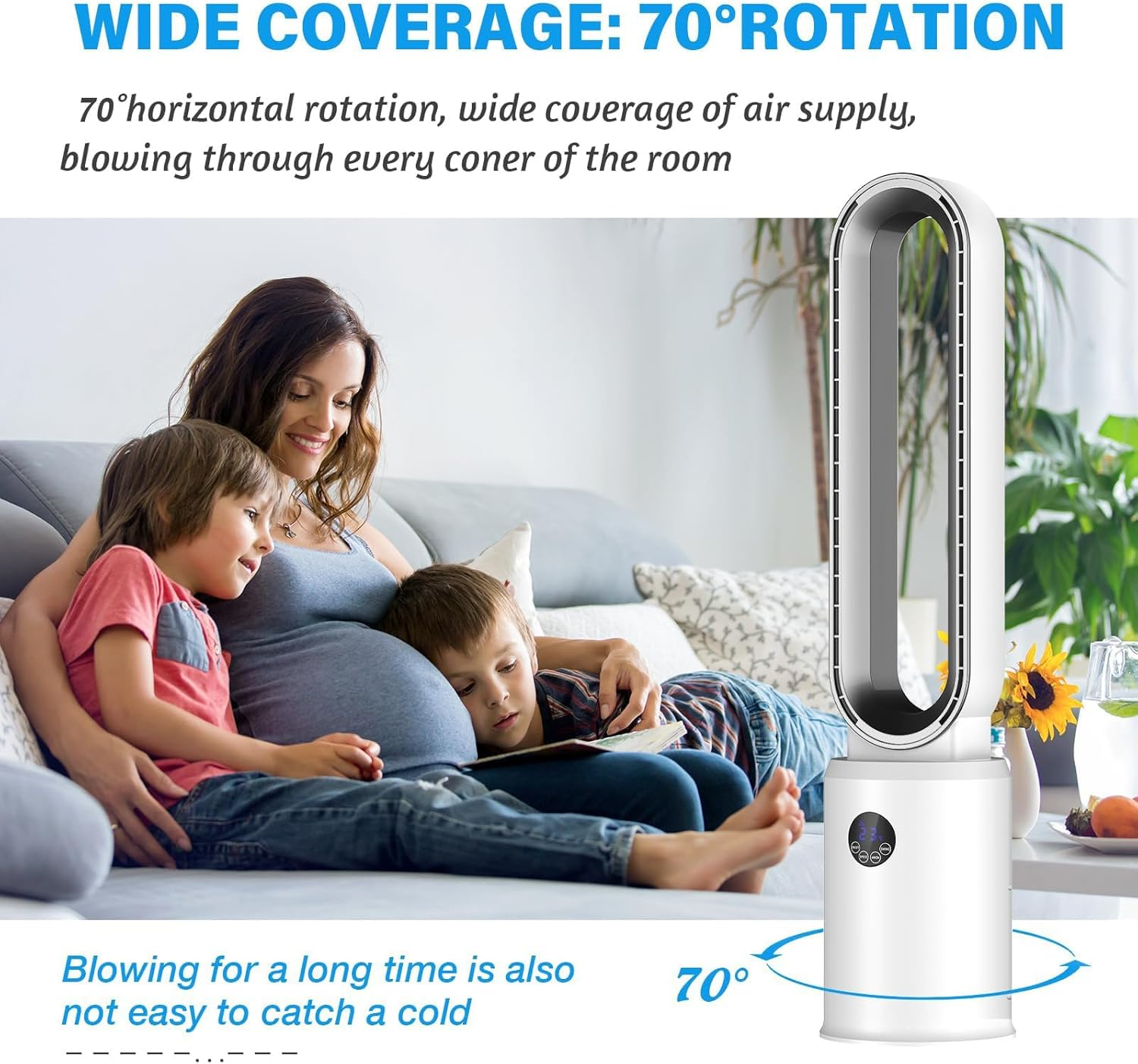 Advwin Bladeless Fan, Portable Tower Fan Electric Airflow Purifying Fan, with 24 Speeds Setting, 12H Timing, Suitable for Room, Bedroom & Office Use, White image number 6