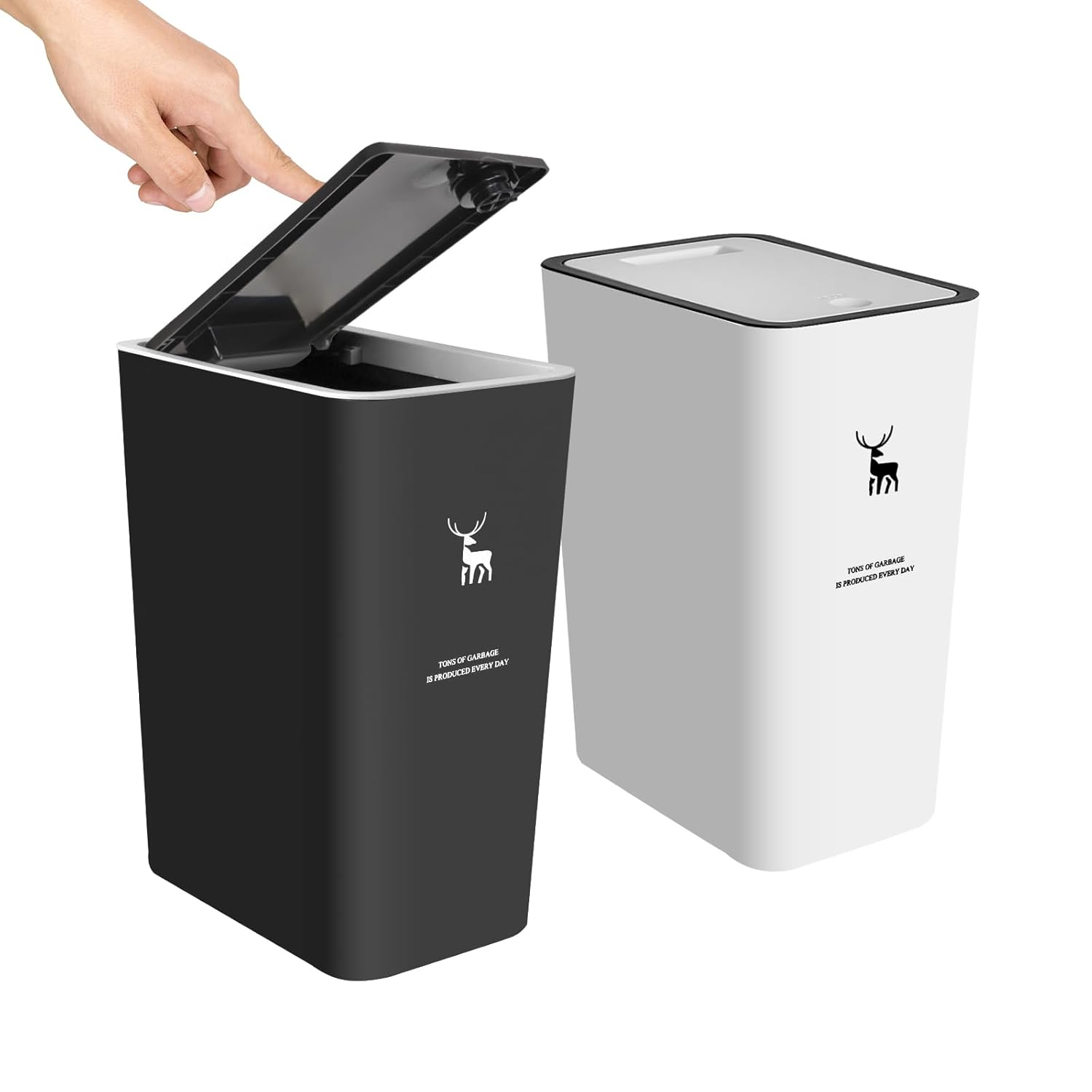 XPIY Trash Can with Lid, 2 Pack 4 Gallons/15 Liters Garbage Can with Press Top, Small Trash Can Dog Proof, Plastic Trash Bin, Waste Basket for Bathroom|Kitchen|Bedroom|Office (2, White)