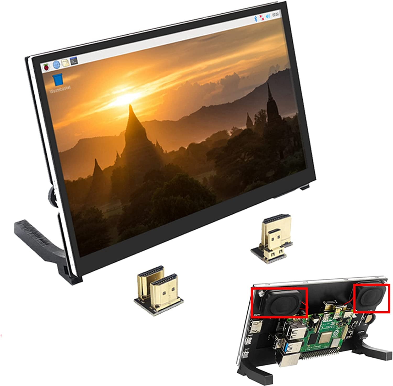 DIGISHUO 7" HDMI IPS LCD Touch Display 1024 * 600 Screen+Dedicated Holder +HDMI Connector+Speakers Kit for Raspberry Pi 4B 3B 2B | PC Supports Windows 10/8.1/8/7 image number 3
