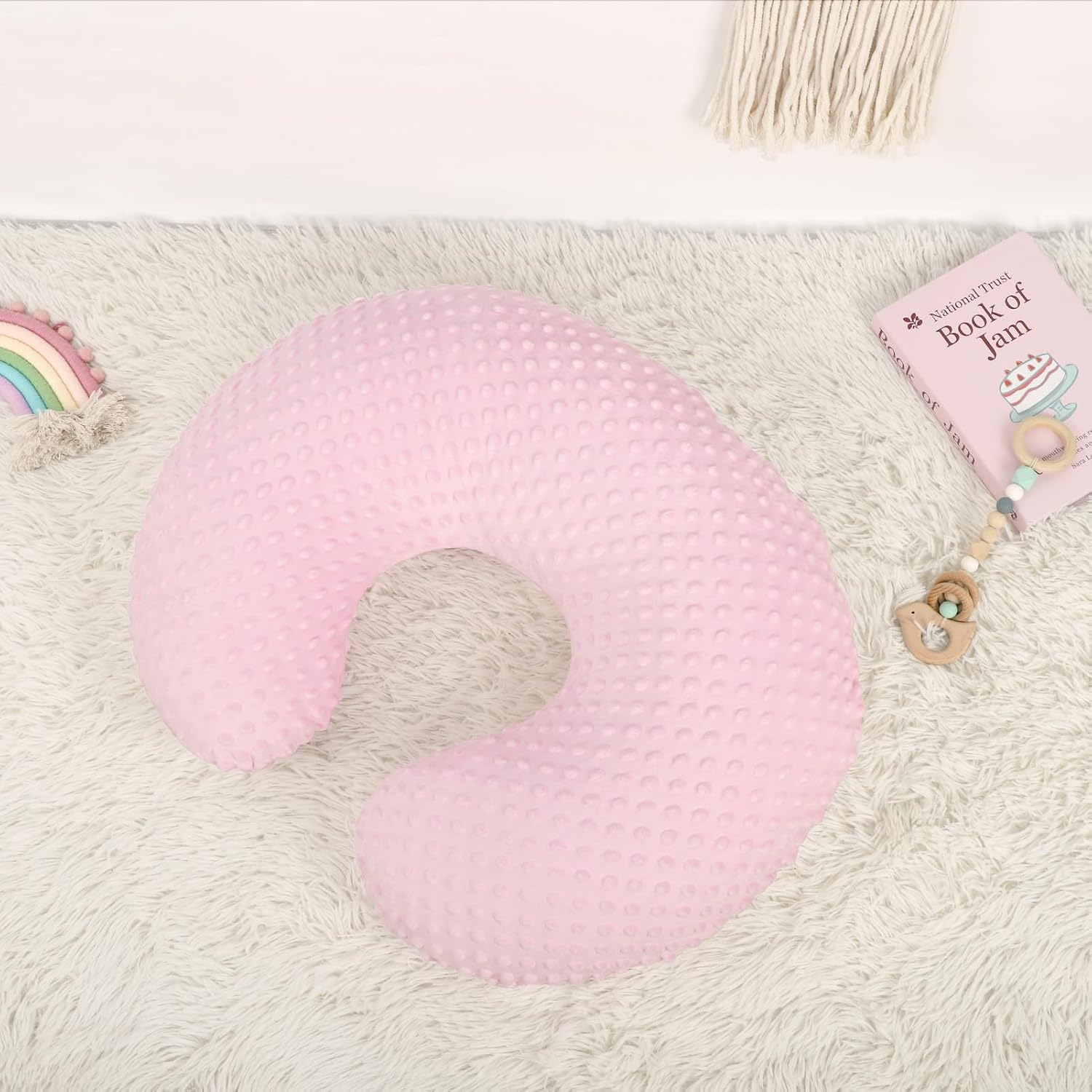 GFU Breastfeeding Pillow for Newborn with Dot Fabric Nursing Cover, Soft Comfortable Nursing Pillow for Breast Feeding and Bottle, Pink image number 1