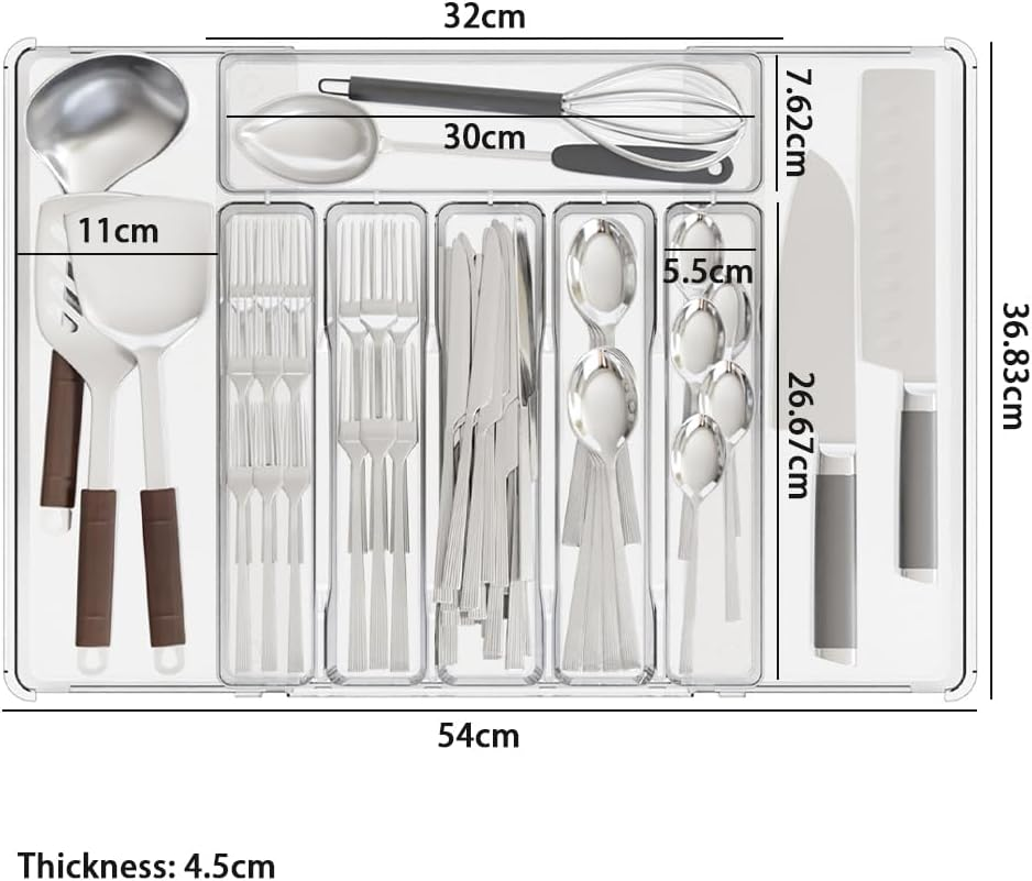 Cutlery Organizer,Expandable Organizer, Cutlery Tray,Drawer Organizer Set, Clear Organizer Tray,For Drawer, Storage Divider for Cosmetic, Bedroom, Office, Kitchen Gadgets image number 1