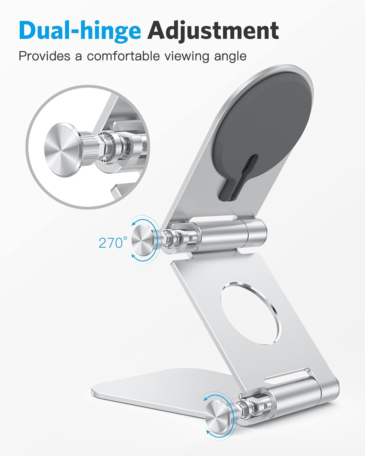 OMOTON Stand for Magsafe Charger, Foldable Phone Stand Holder for Magsafe Accessories， Compatible with Iphone 16/15/14/13/12 Pro Max/Pro, [Charger for Magsafe Not Included], Silver image number 5