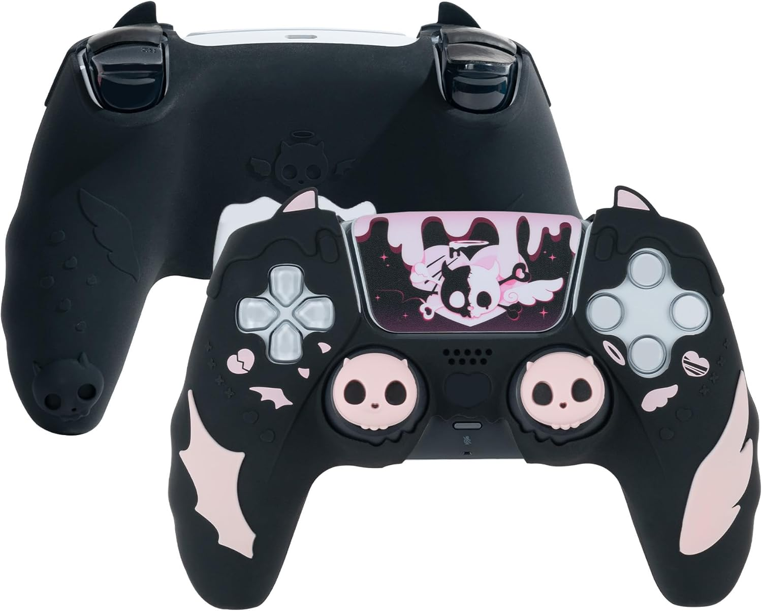 Geekshare PS5 Controller Skin Set,Anti-Slip Silicone Protective Cover Skin Case for PS5 Wireless Controller with 2 Thumb Grip Caps and 1 Sticker - Sweetheart Skull (Pink)