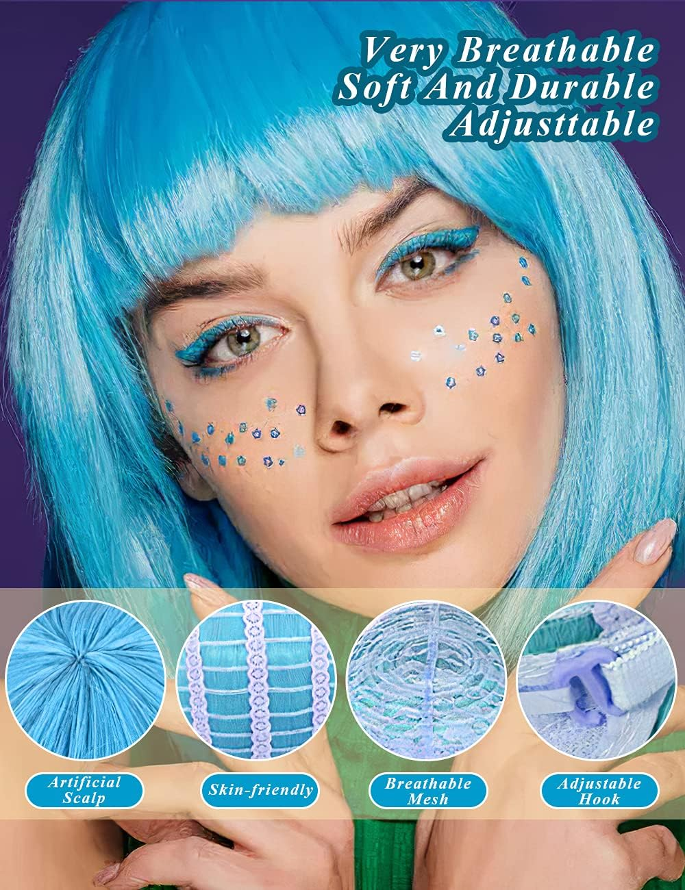 LOHO MAGICA 9 Pack Colored Wigs, Funky Colorful Wigs, Short Bob Hair Wigs, Neon Party Wig, Cosplay Wig with Rimless Heart Shape Sunglasses - One Size for All Women Adults Halloween Costume Night Club image number 5