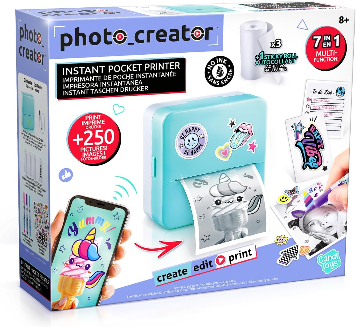 Canal Toys - Photo Creator CLK017 Pocket Printer Set for Smartphone with Markers, Stickers and Thermal Paper Rolls for Instant Printing 1 Portable Printer Blue - Multicolor image number 5