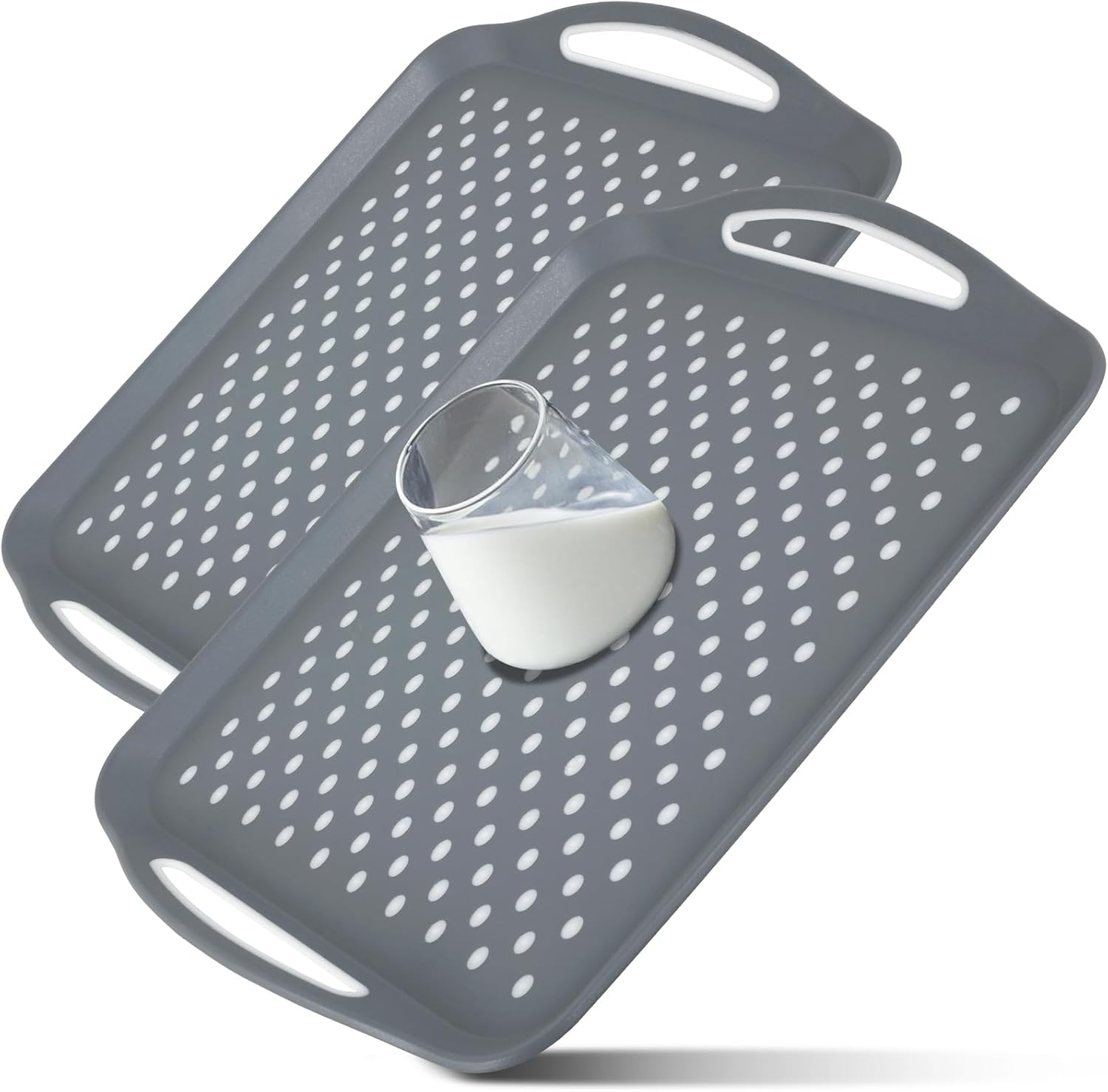 2Pcs Non-Slip Food Serving Tray with Handle 17.7&times;12.6 Inch Rectangle Gripping Nubs Food Trays Shatterproof Plastic Dinner Trays Non-Stick Food Platter Dishwasher Safe Lap Trays for Home Kitchen ... image number 5