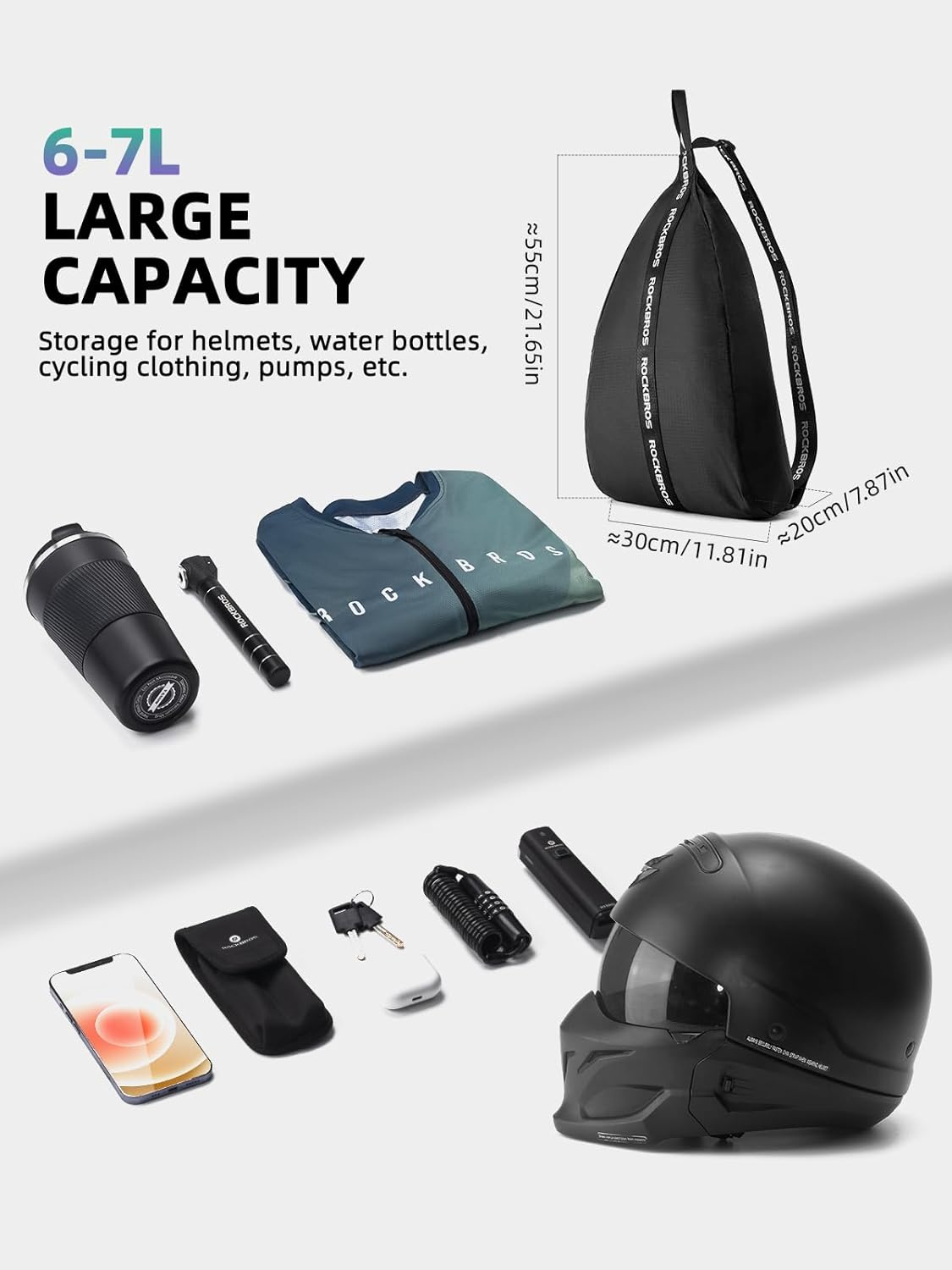 ROCKBROS Motorcycle Helmet Backpack Helmet Bag Large Capacity Waterproof Lightweight Storage Bag with Reflective Stripe Model for Motorcycle Dirt Bike Motocross Bicycle Racing ATV, Black, One Size, image number 2