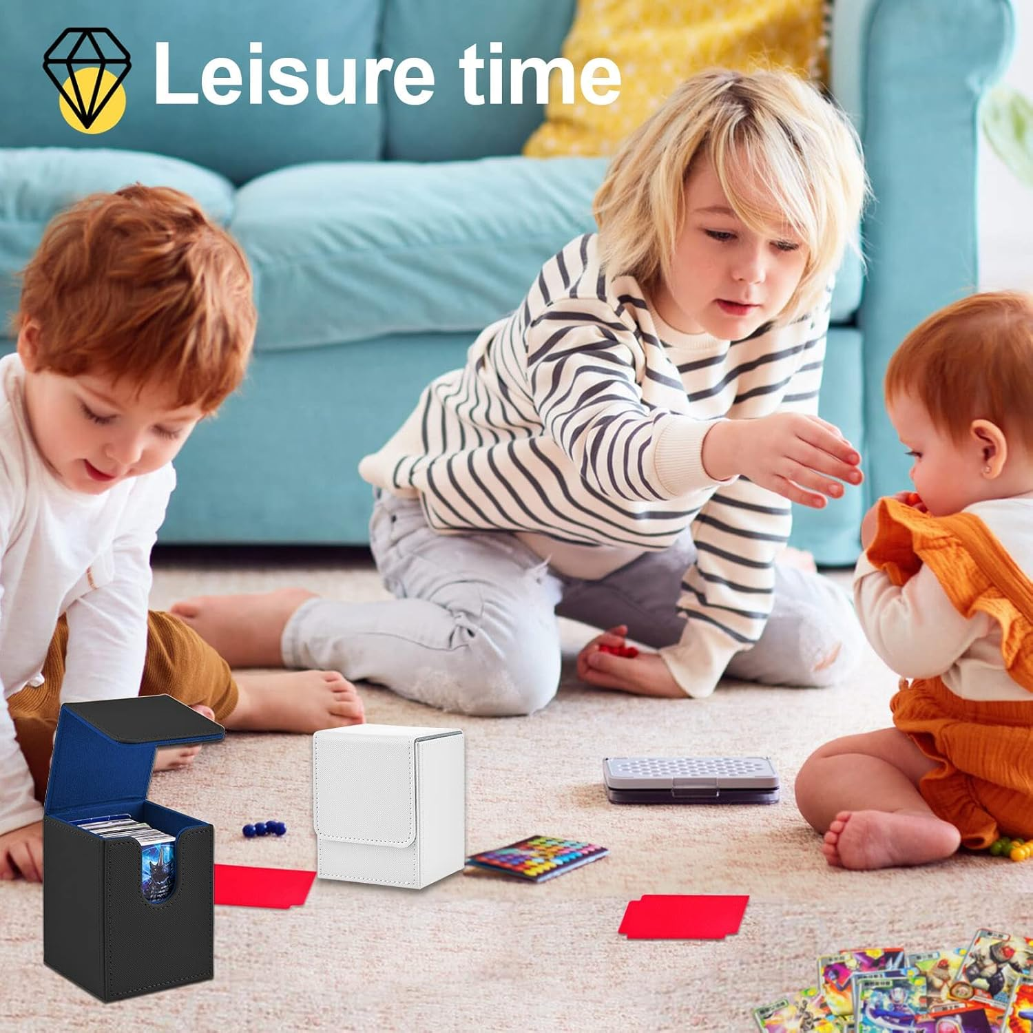 2 Boxes Leather Deck Card Boxes Large Size Fit 100 plus Sleeved Cards Deck Game Box for Collectible Cards Playing Card Box for 100 plus Cards Compatible with MTG Tcg(Vertical,Black,White) image number 5