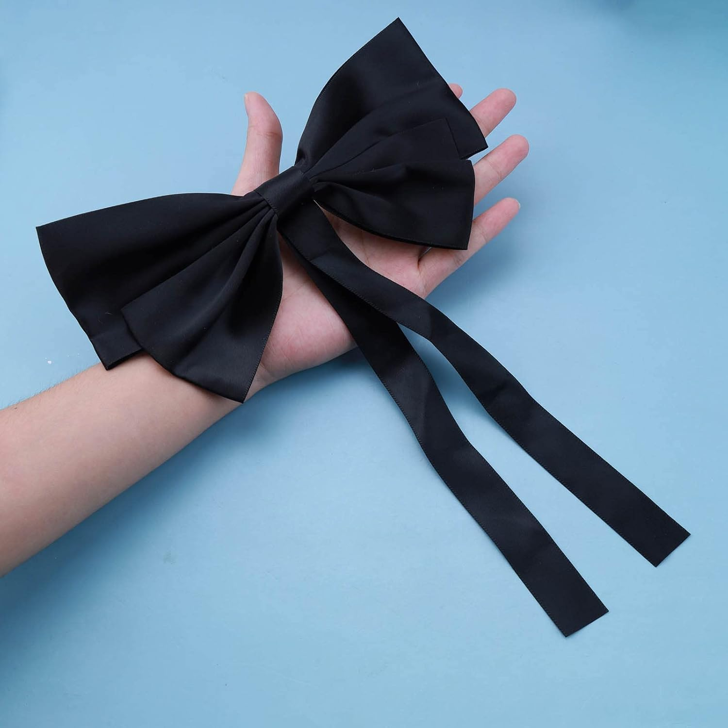 Yheakne Silk Bow Ponytail Holder Black Hair Tail Clip Vintage Long Tail Hair Bow Headpieces Bow French Barrette Headwear Ponytail Hair Accessories for Women and Girls Gifts (Long Bow)