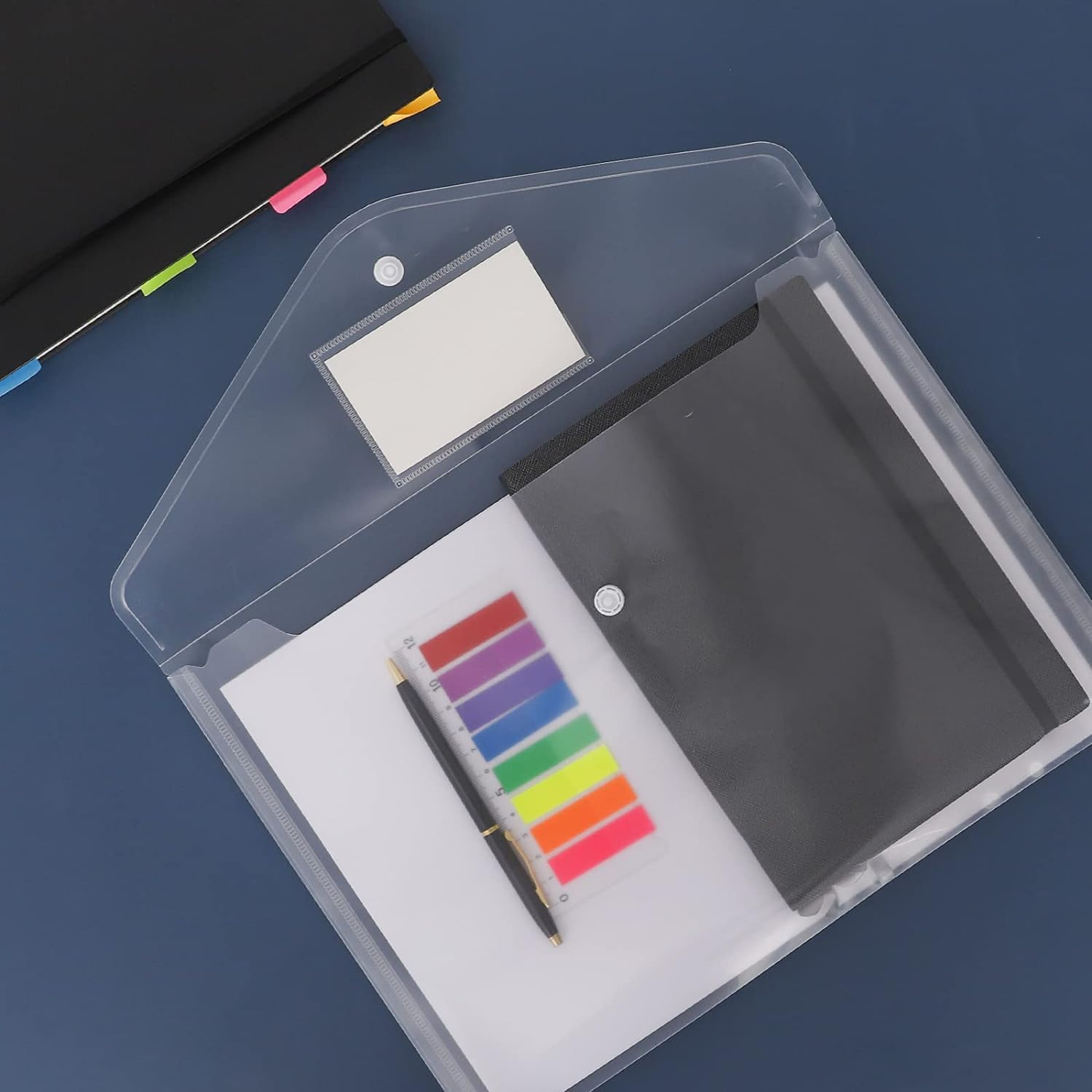 Igolife Plastic File Folders, 40 Pcs Transparent Envelopes Letter Size / A4 Size Waterproof File Pouches with Label Pocket and Snap Button for School Home Work Office Organization image number 4