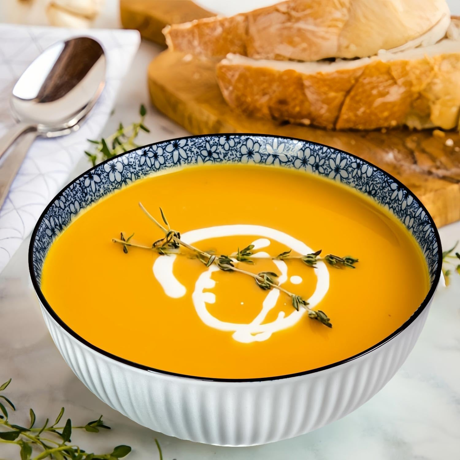 8 Inch Japanese Ramen Bowls Set of 3, 60 Oz Large Soup Bowl, Pho Bowls, Blue and White Porcelain Big Bowls for Eating, 3 Mixing Patterns image number 5