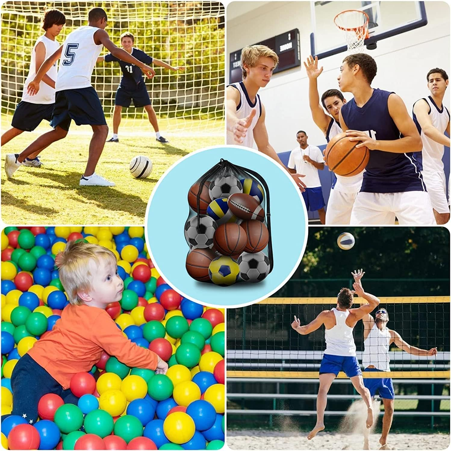 BROTOU Extra Large Sports Ball Bag Mesh, Basketball Bags Team Balls, Adjustable Shoulder Strap, Team Work Ball Bags for Holding Soccer, Football, Volleyball, Swimming Gear (30&rdquo; X 40&rdquo;) image number 3