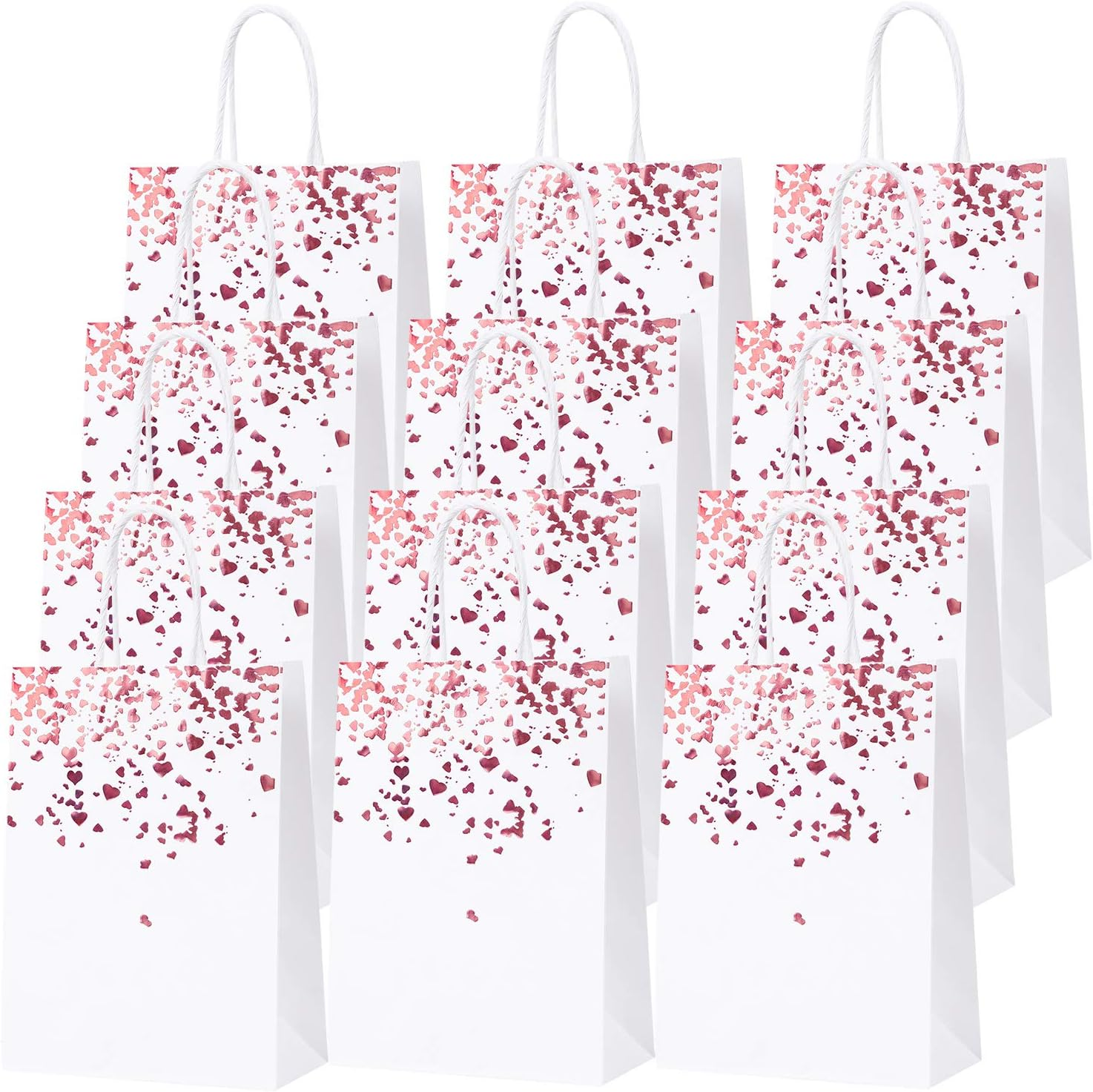 Cooraby 30 Pieces Bronzing Rose Gold Paper Bags White Bags Wedding Party Bags Rose Gold Party Favor Bags Kraft Bag with Handle for Party Celebrations