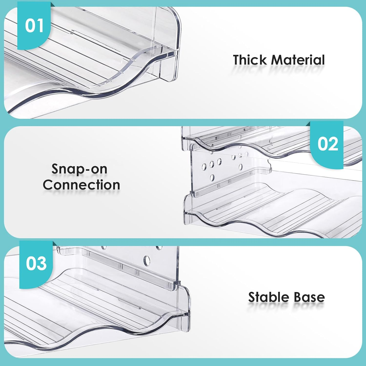 Bottle Holder Cupboard, Bottle Storage, Bottle Rack Stackable for Fridge/Kitchen Countertop Storage/Cupboard/Wine/Bottle, Bottle Organiser, Pack of 2, Each Shelf Holds 3 Containers image number 4