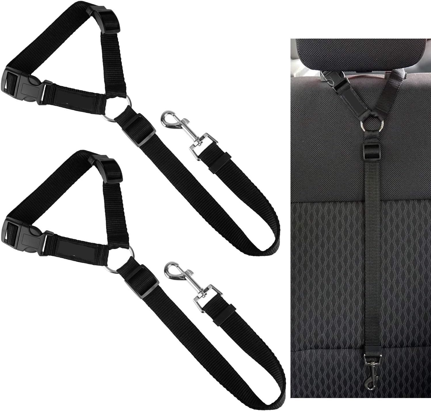 2 Packs Dogs Seat Belt Strap Car Headrest Restraints Adjustable Cat Safety Nylon Fabric Vehicle Seatbelts Harness image number 4
