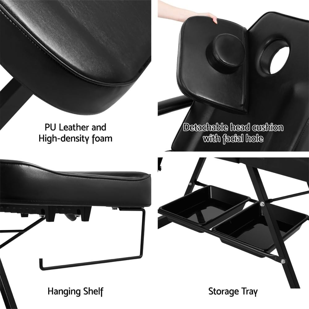 Zenses Massage Table Adjustable Salon Chair Waxing Bed Therapy 3-Fold Black image number 1
