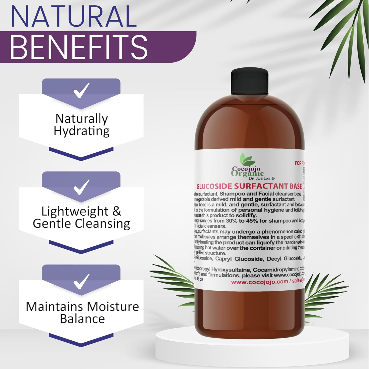 Glucoside Surfactant Base - Plant Derived All in One Natural Gentle Mild Rich Foaming Cleanser - Lauryl Decyl Coco Capryl Caprylyl Cosmetic Liquid Hand Soap Body Wash - 32 Oz image number 1