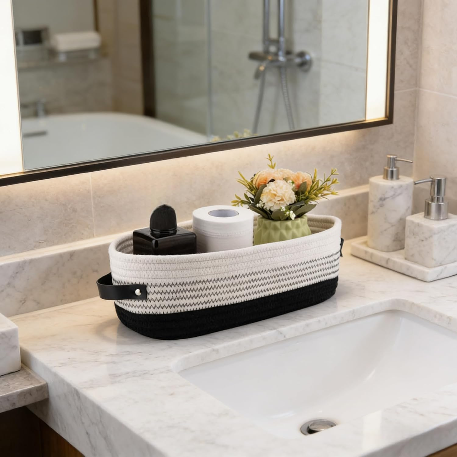 3 Piece Set of Small Basket Cotton Rope Basket Woven Storage Basket for Kids Home Decoration, 100% Cotton Basket Organizer Tabletop Basket Container (Color Blocking) image number 4