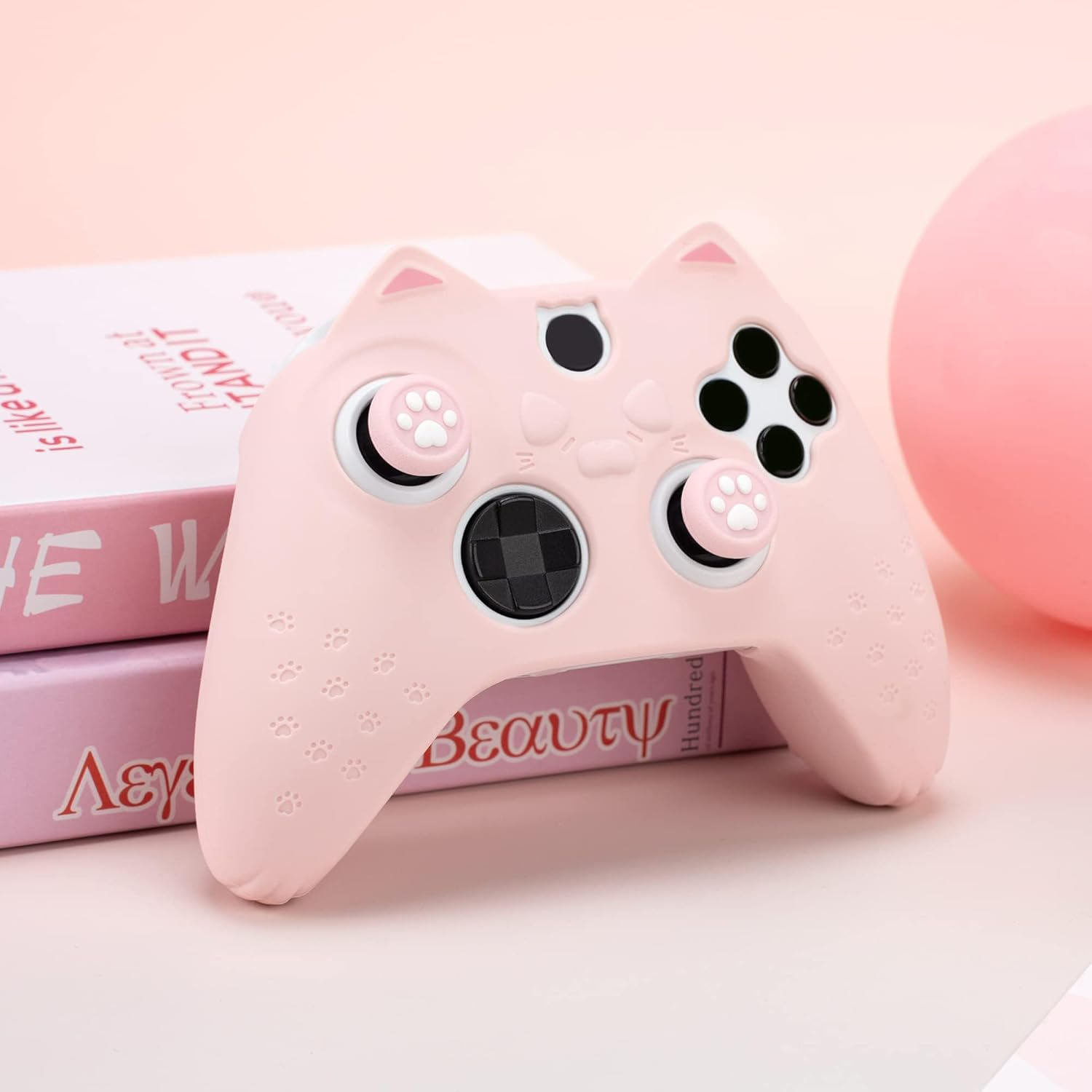 Geekshare Cat Paw Controller Skin Grips Set Anti-Slip Silicone Protective Cover Skin Case Compatible with Xbox Series X Controller with 2 Thumb Grip Caps and 1 Sticker (Pink) image number 3