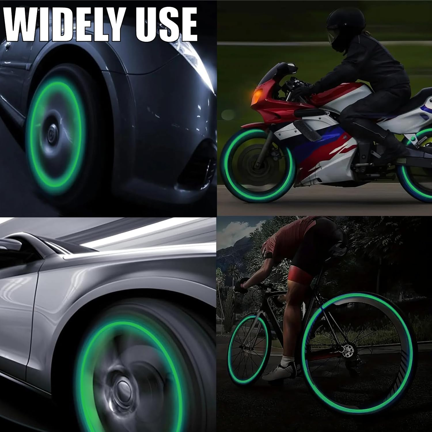 8PCS Fluorescent Tire Valve Stem Caps, Luminous Car Tire Air Cap, Corrosion Resistant Leak-Proof Wheel Valve Cover, Universal for Cars, Trucks, Bikes, Motorcycles, Bicycles(Green) image number 2