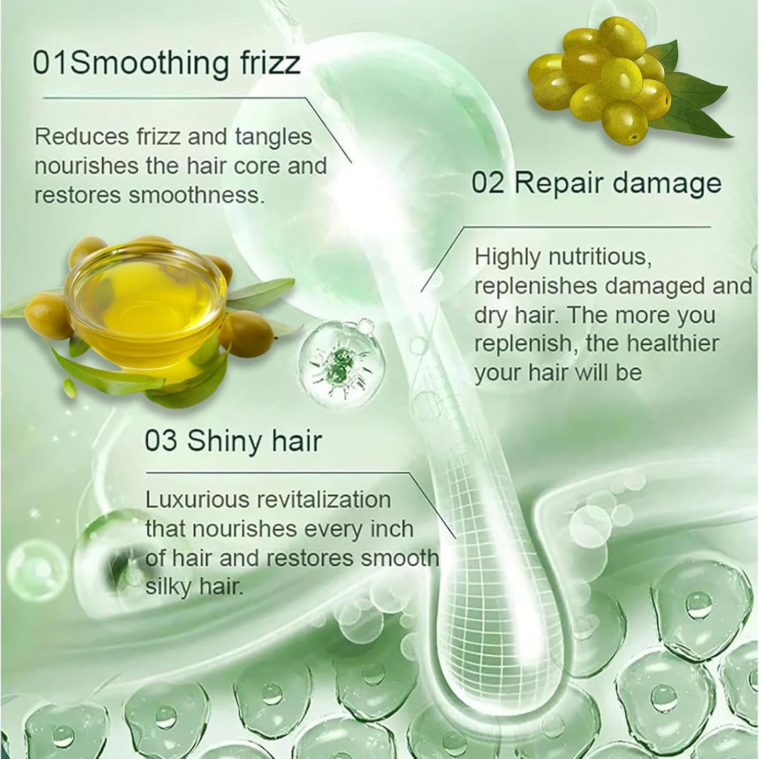 HLMULL Polypeptide Keratin Hair Restoring Cream, Hydrating Smooth Damage Repair Cream, Keratin Hair Mask Deep Conditioner - 2Pcs image number 5