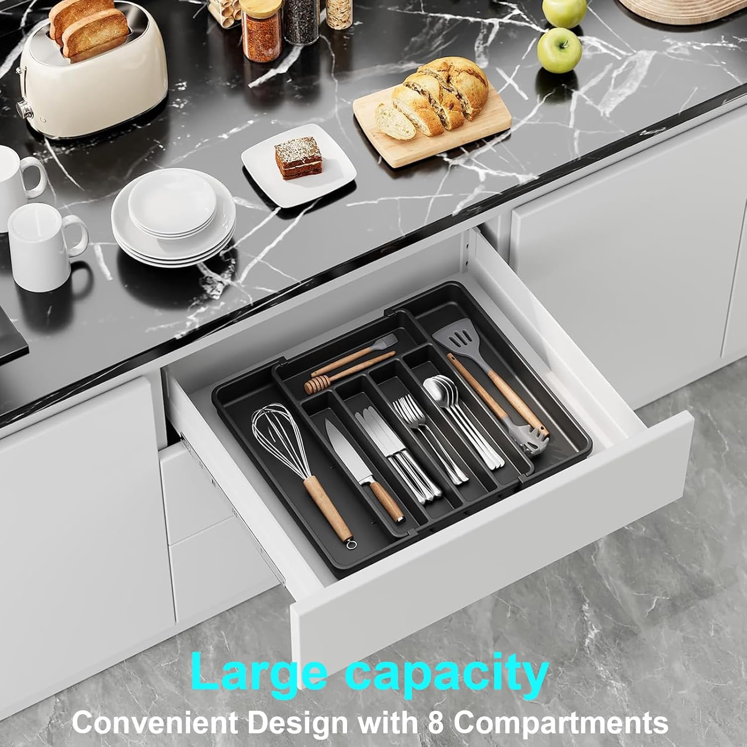 Silverware Organizer, Kitchen Utensil Cutlery Drawer Organiser Flatware Storage Tray, Expandable image number 3