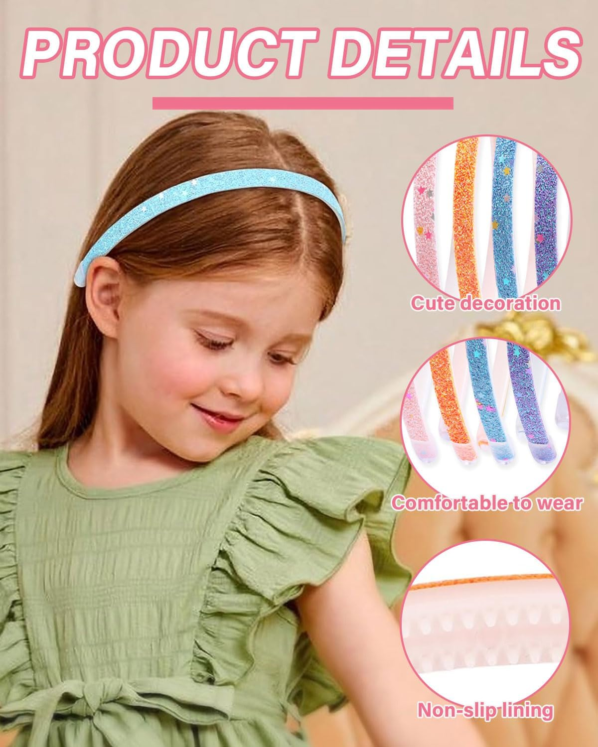 FUGLUS 4 X Fashion Headbands for Women, Glitter Headband with Rainbow Bling, Non-Slip Plastic Tooth Hair Bands, Cute Hair Accessories for Girls and Children, Colourful and Fashionable image number 5