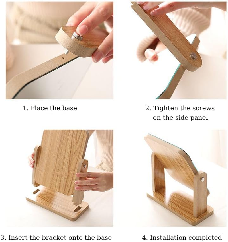 Desk Vanity Makeup Mirror with Natural Bamboo Stand Tabletop Travel, Wood Portable Table Desk Countertop Mirror Bathroom Shaving Make up Mirror Adjustable Mirror image number 1