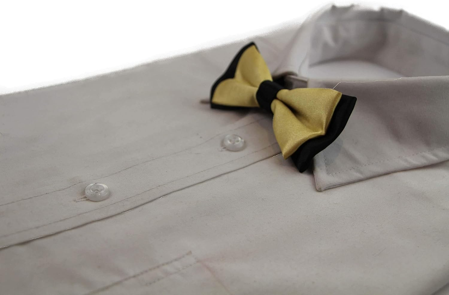 Boys Yellow Gold Two Tone Layer Bow Tie Black, Yellow Gold image number 1
