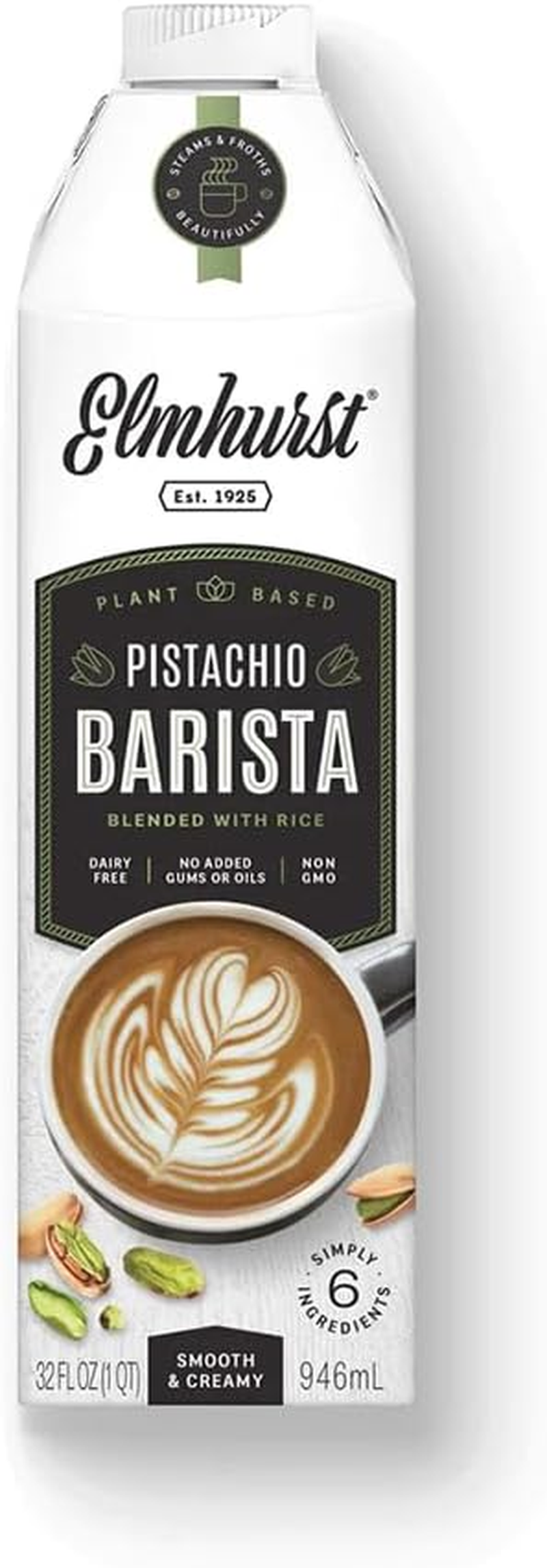 Elmhurst 1925 Pistachio Barista Edition &ndash; Vegan Pistachio Drink for Baristic Creations &ndash; Cream, Foamy and Versatile &ndash; 946 Ml