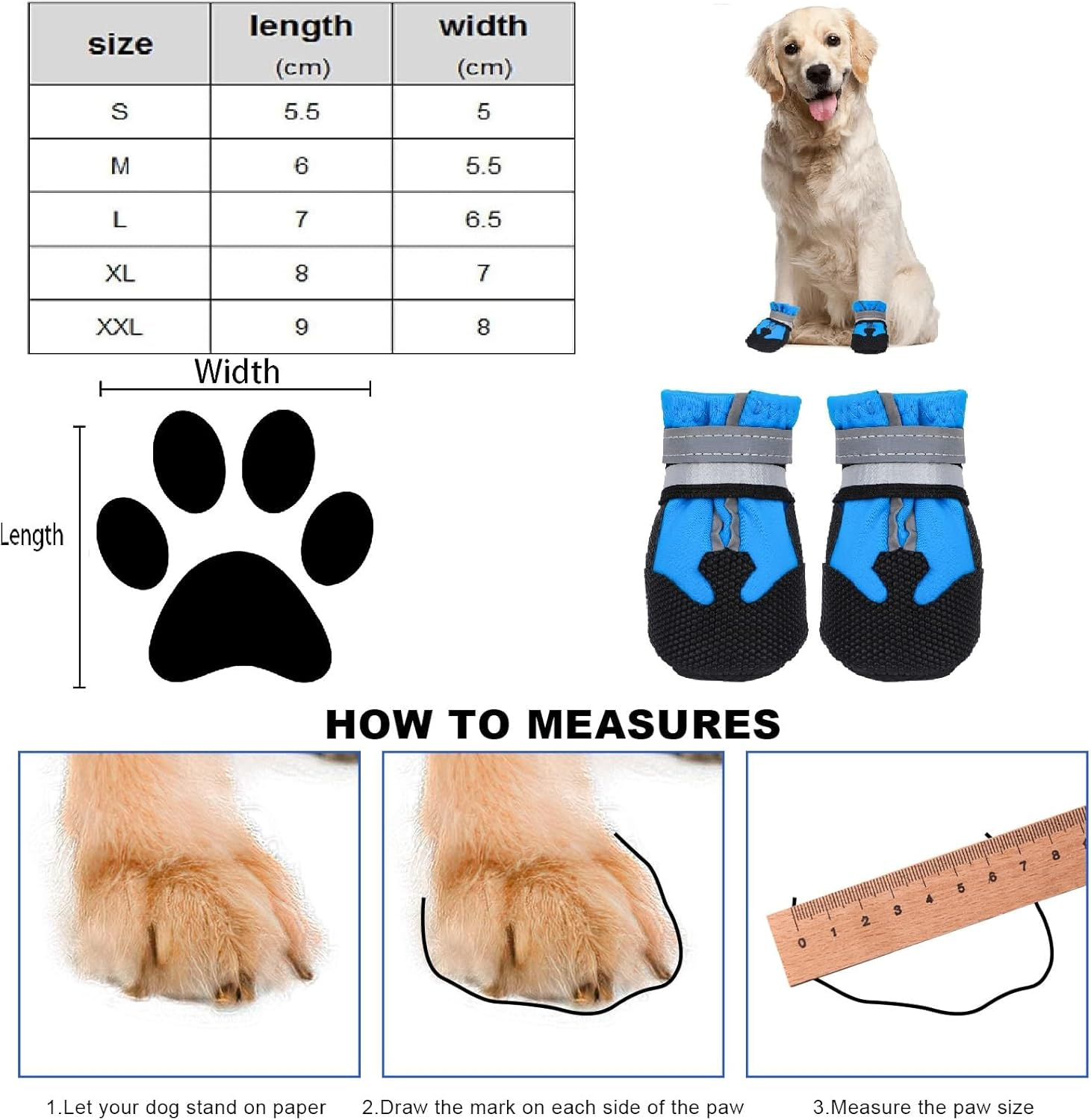 4 PCS Dog Boots Paw Protector,Waterproof Dog Shoes with Reflective Straps,Adjustable Washable Non-Slip Dog Shoes,Dog Boots for Injured Paws, Outdoor Walking Boots for Small Medium Large Dogs (XXL) image number 5