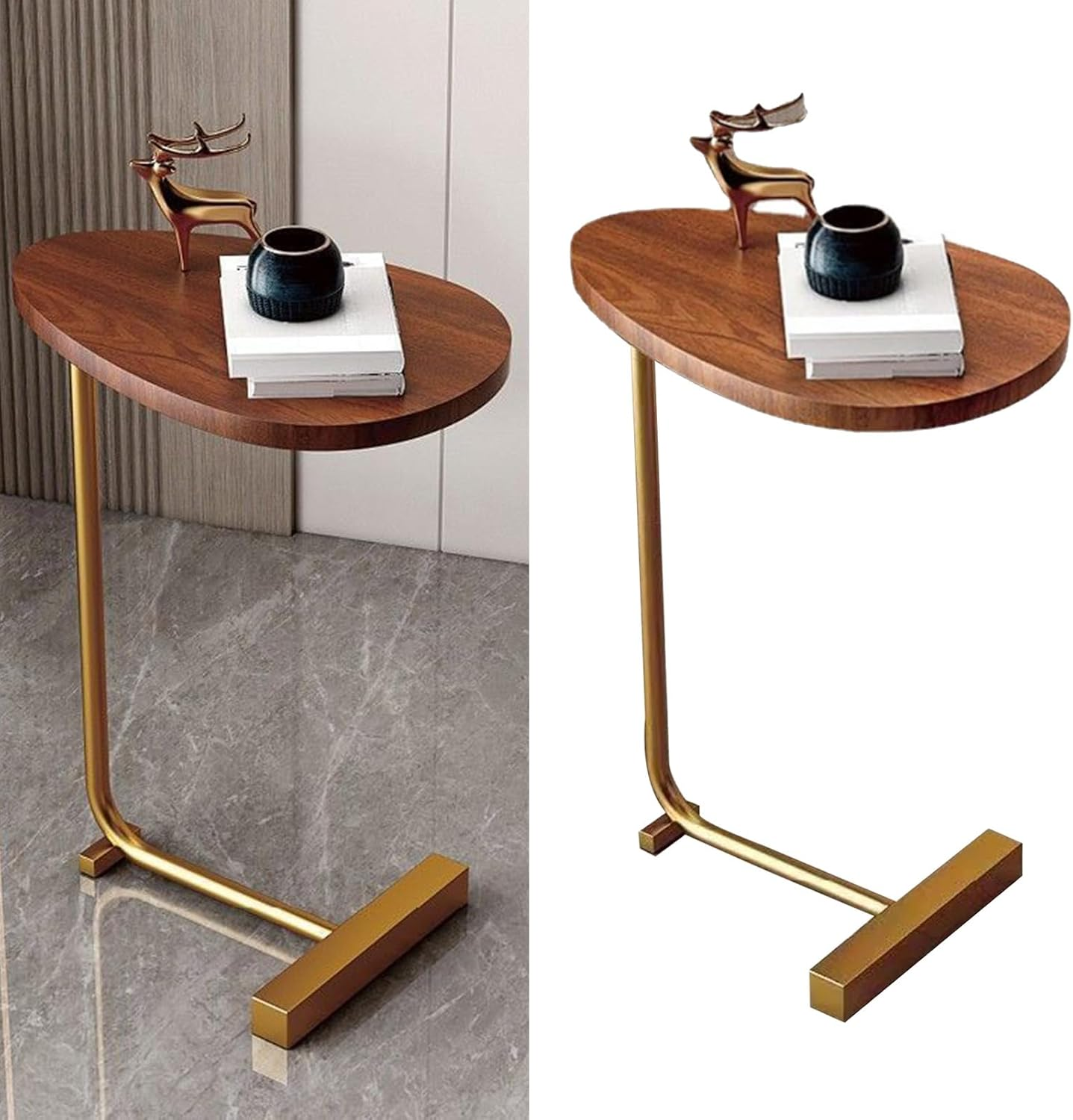 Couch Side Tables That Slide Under, C Shaped Side Table Snack Side Tables C Shaped End Table for Couch Wood Grain Small Bedside Tables for Sofa, Hotel, Living Room, Bedroom (Flat