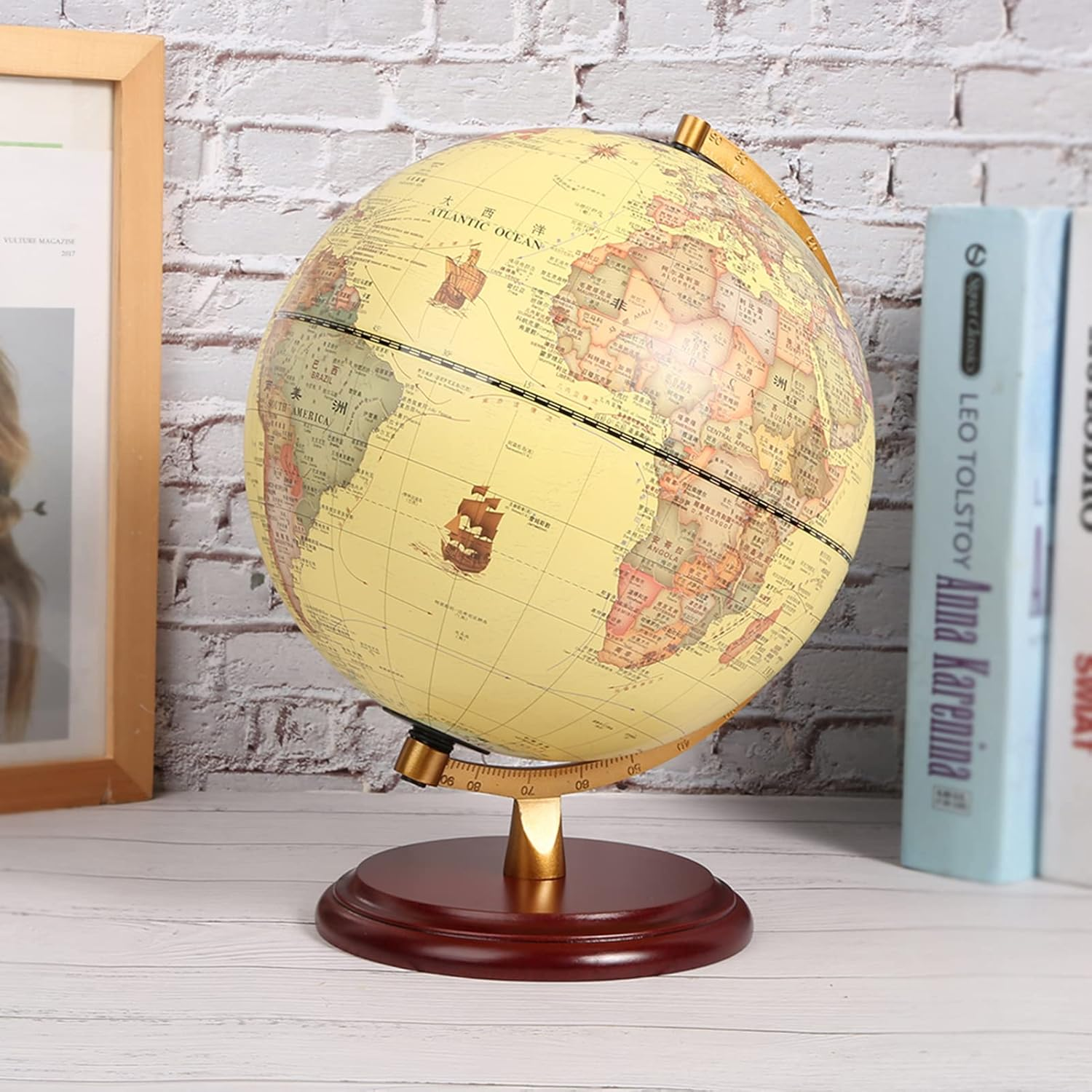 Vintage Ornaments 25CM Small Globe, Globe, for Home Office (25Cm Antique with Light) image number 1