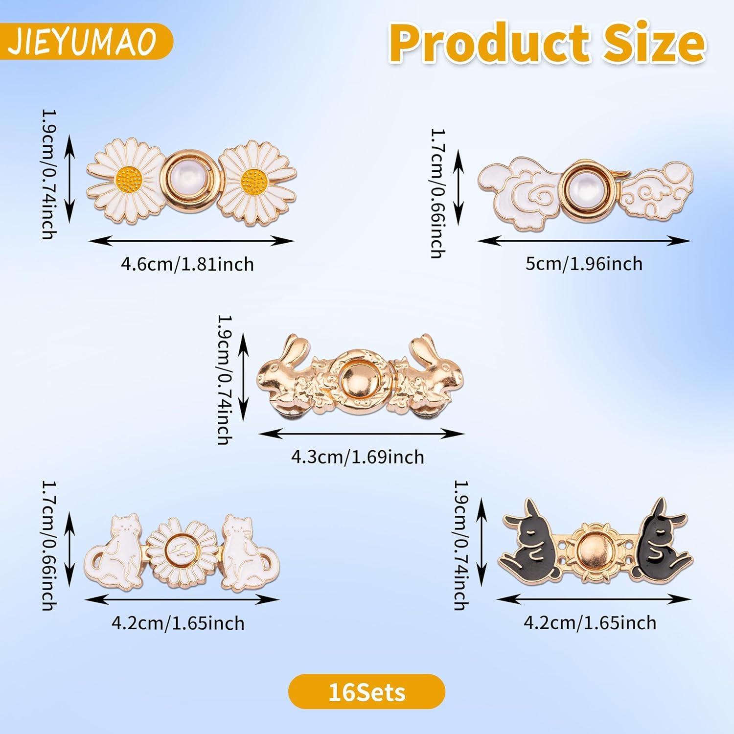 JIEYUMAO Pant Waist Tightener, 16 Sets Adjustable Waist Buckle Extender Set, 8 Styles Reusable Flower Jeans Button, No Tool No Sewing Required Pants Clips for Jeans Skirts image number 6