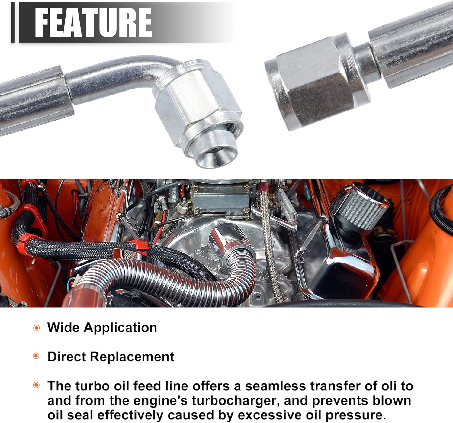 X AUTOHAUX 4AN Turbo Oil Feed Line, 36" Length, Stainless Steel Braided, AN4 Hose End, 90 Degree & Straight Ends, 1 Pack image number 4