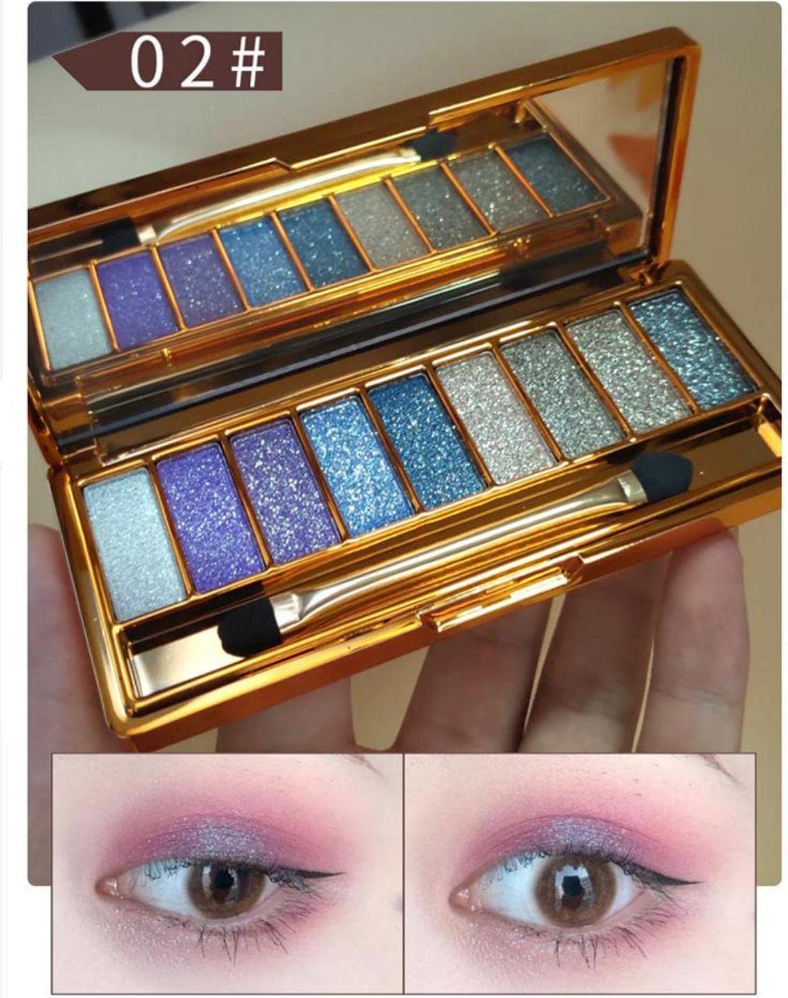 9 Colors Glitter Power Eyeshadow Palette,Highly Pigmented Shimmer Sparkly Palette,Long Lasting Waterproof Bright Diamond Set (#2) - 6 image number 6