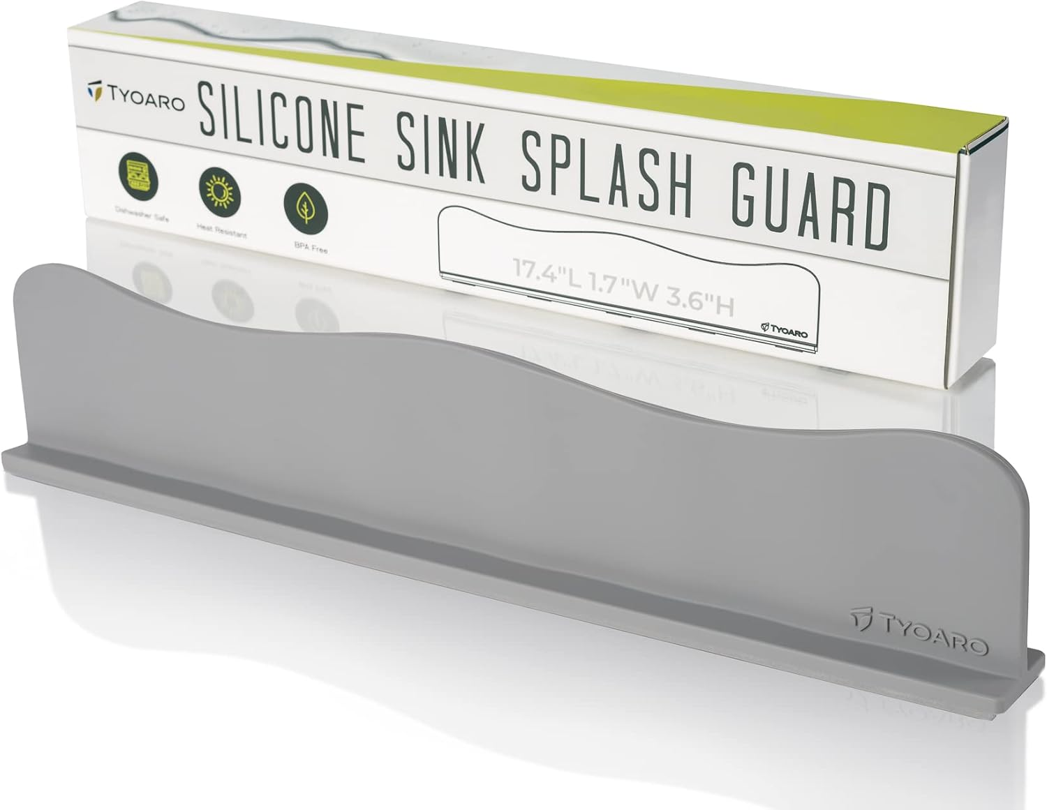 TYOARO Silicone Sink Splash Guard - Water Splash Guard for Kitchen, Island and Bathroom - Secure Non-Slip Suction Cup Base - Dishwasher Safe, Gray (17.4 X 1.7 X 3.6) image number 5