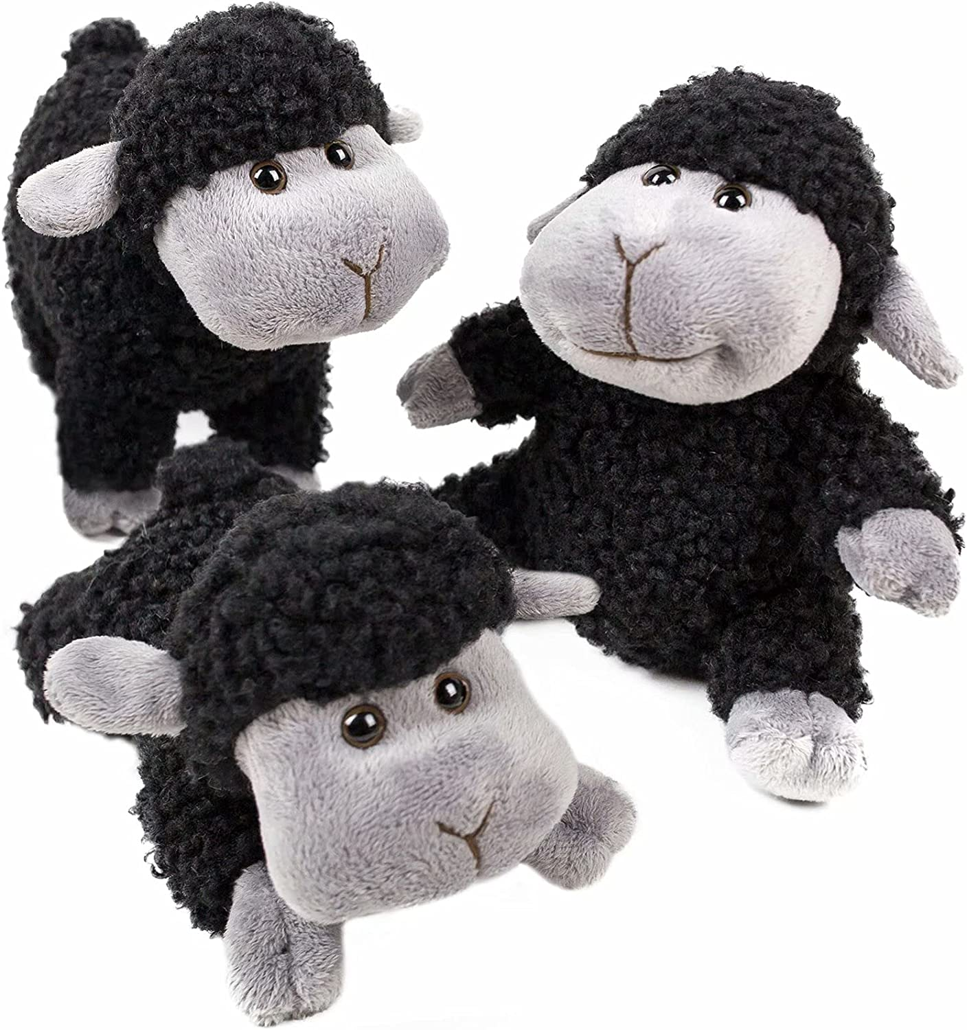 Stuffed Animal Lamb Plush Toy 3 Pcs - Cute and Soft Sheep Gifts for Kids, Boys and Girls - Black Lamb Toys