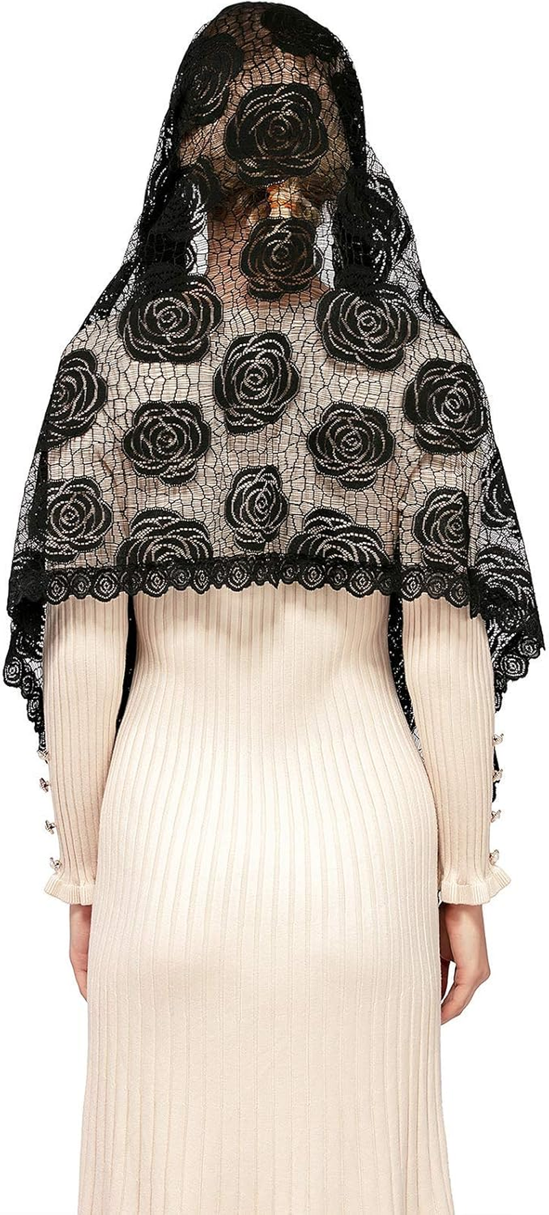 Wgior Rose Rectangular Chapel Veil Scarf Catholic Church Veils Mantilla Wrap Shawl Mass Head Covering image number 5