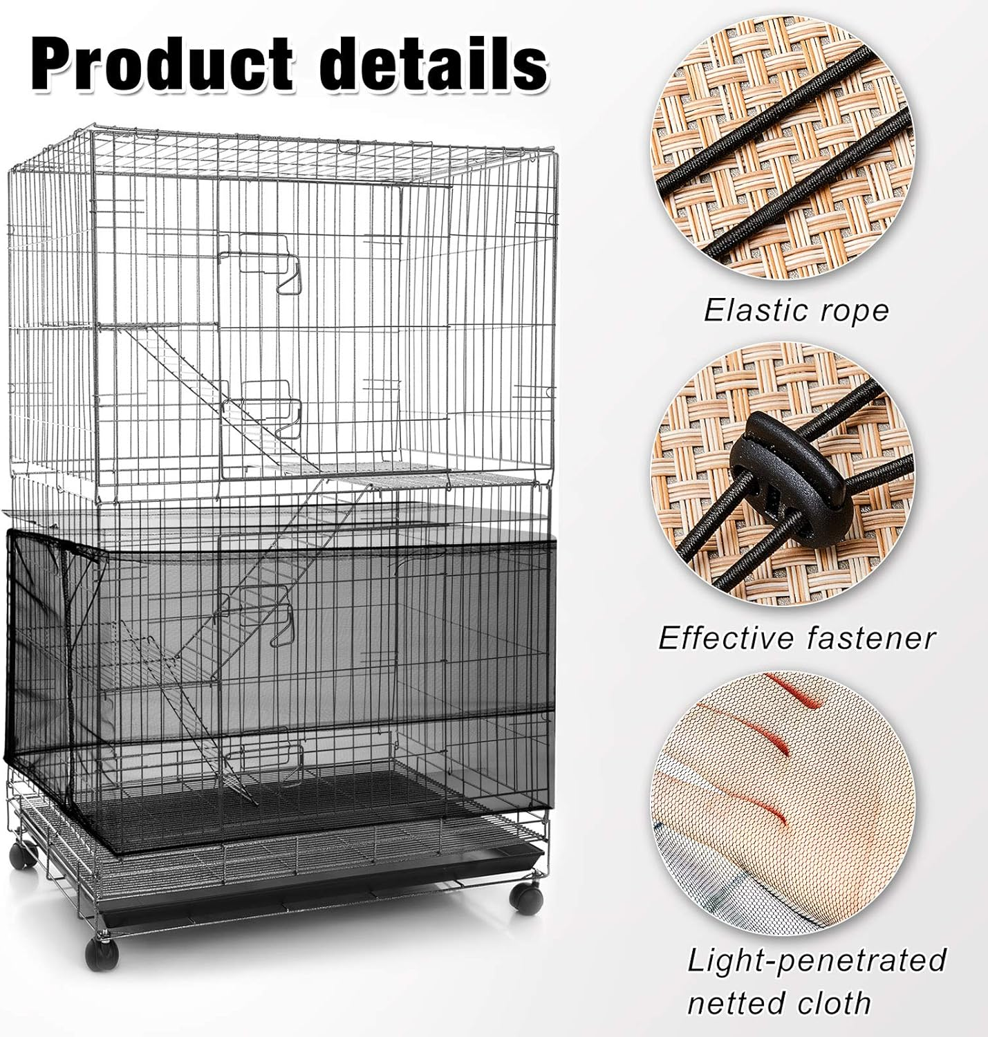 3 Pieces Large Adjustable Bird Cage Cover Seed Feather Catcher Birdcage Nylon Mesh Net Cover Soft Skirt Guard for Parakeet Macaw African round Square Cage (78 X 15 Inch in Circumference and Width) image number 5