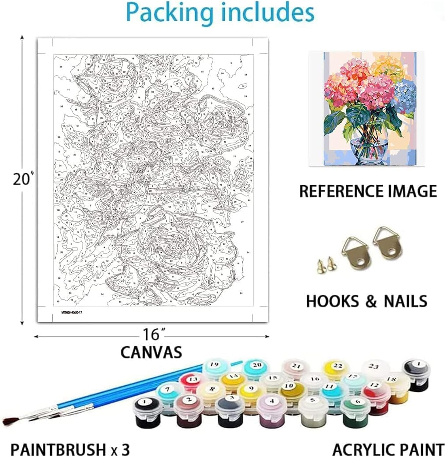 40&times;50CM Flower Paint by Numbers Kits for Adults, Painting by Number Kits on Canvas, DIY Color Oil Painting Acrylic Paints, Home Wall Decor(Without Frame) image number 1