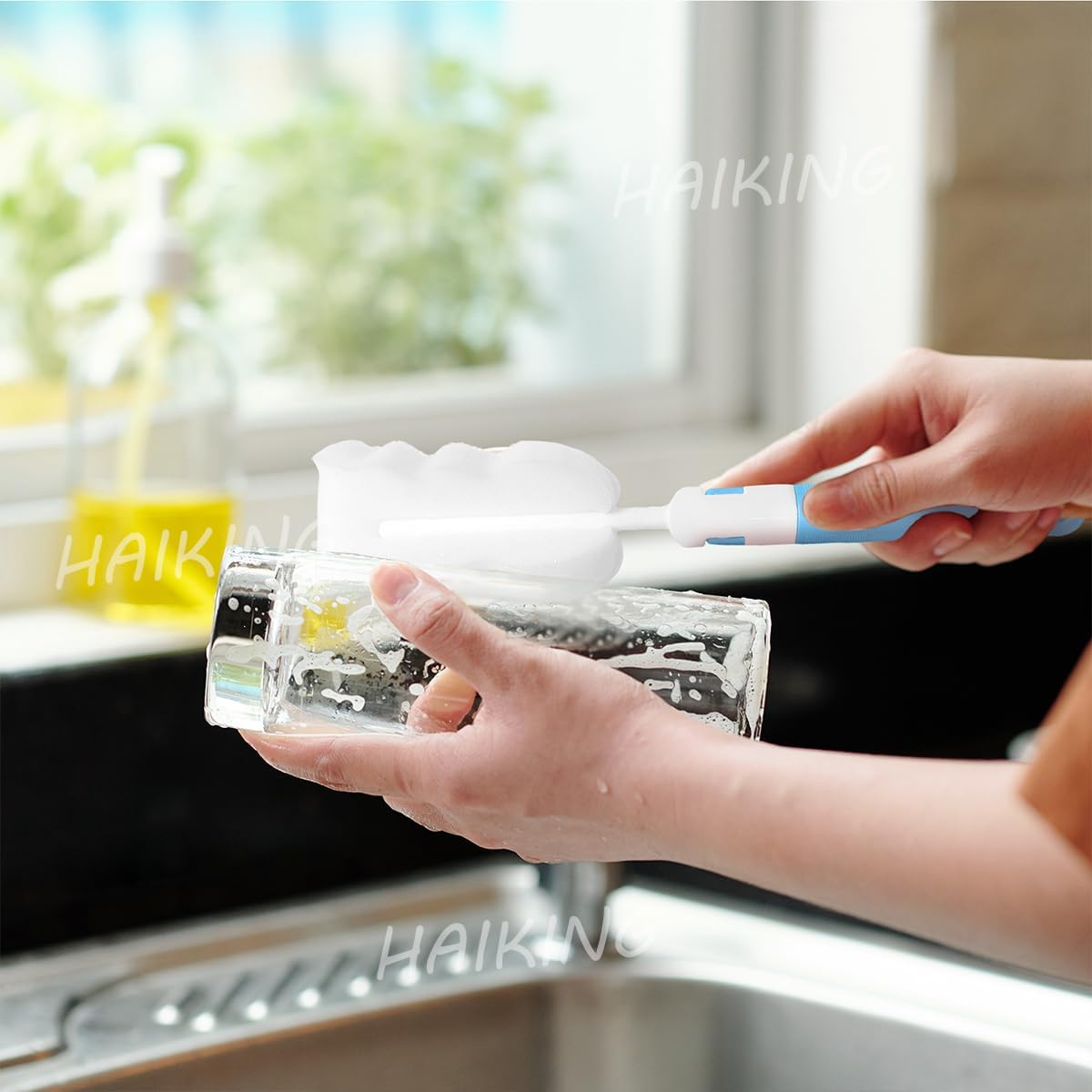 HAIKING Cup Cleaning Sponges, 5 PCS Long Handle Water Bottle Cleaners for Kettle, Tumbler, Sports Bottles (Removable) image number 5