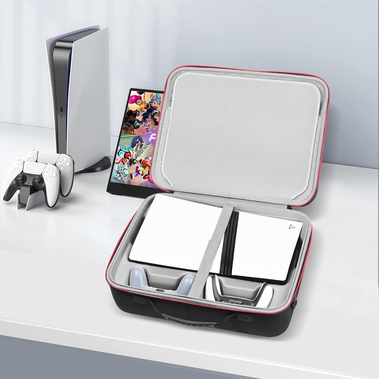 RLSOCO Case for Playstation 5 Pro, Travel Hard Shell Carrying Case, Holds PS5 Pro Console X1, Controller X2, Charger X1, Portable Screen X1, Game Discs and More - with Shoulder Strap (Case Only) image number 1