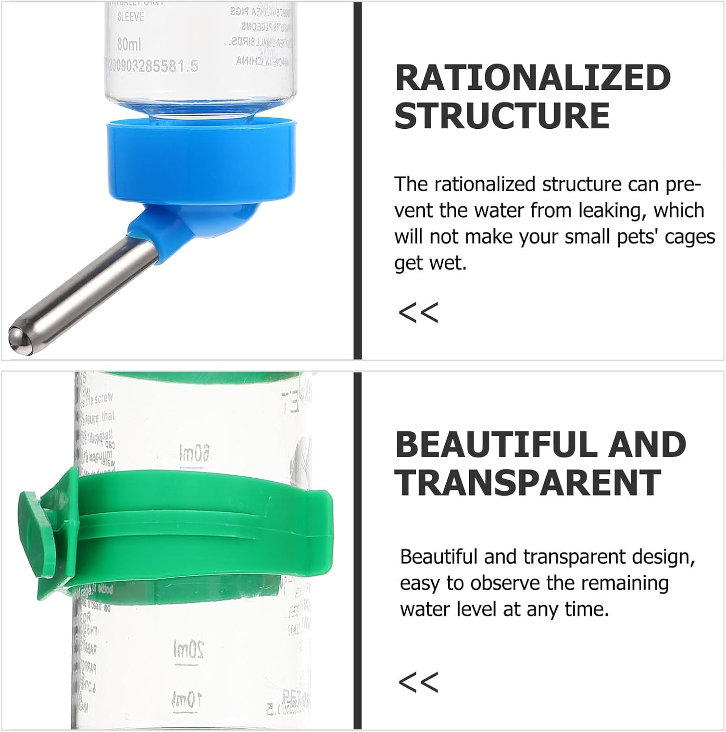 UKCOCO 3Pcs Small Animal Water Bottles Hanging Hamster Drinkers Convenient Chinchilla Pet Water Dispensers with Easy-Clean Nozzle for Guinea Pigs Ferrets and Mice Random Color image number 4