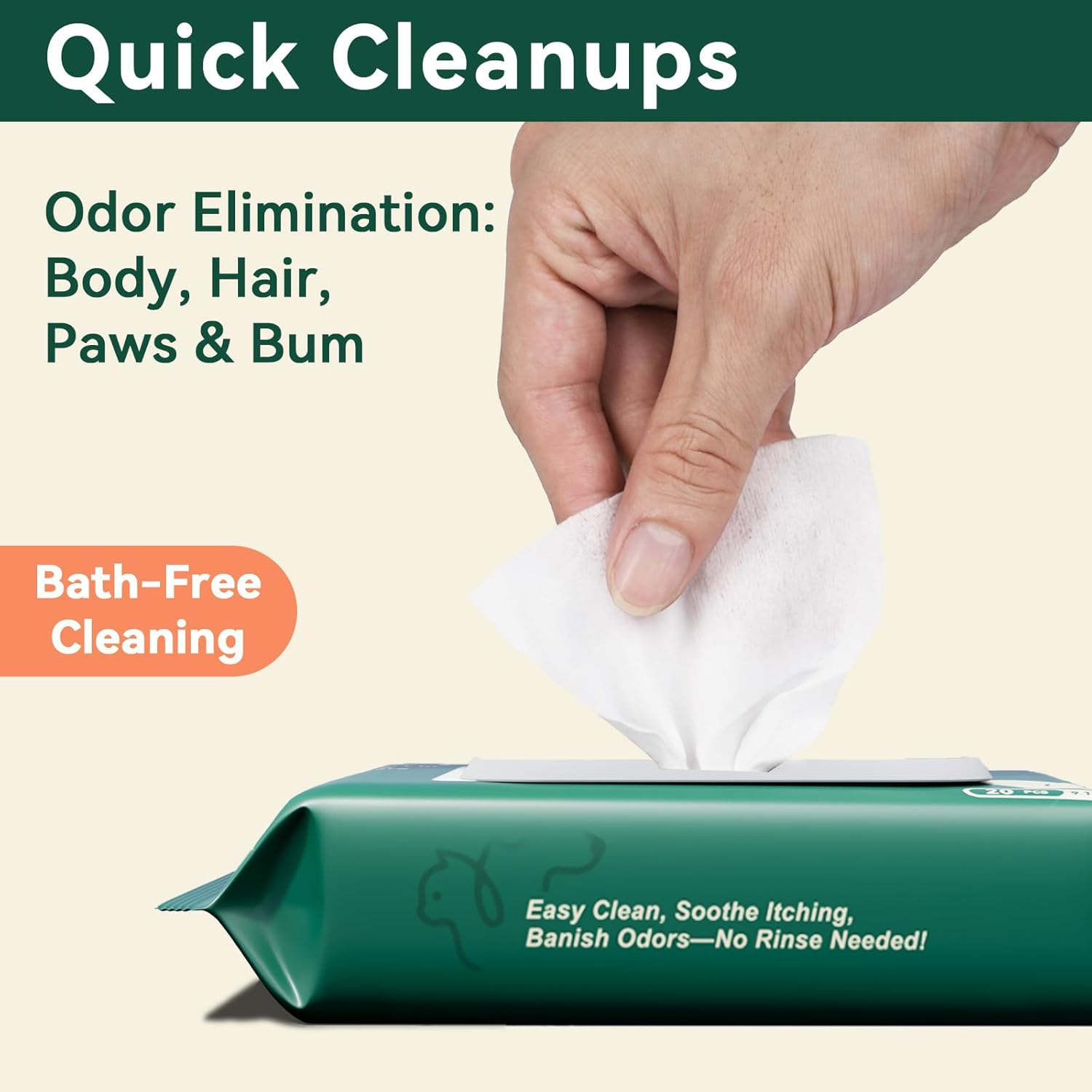 ECO PET Glove Wipes &ndash; Dog & Cat Cleaning Gloves Wipe | Bath Wipes with Coconut Oil, Sea Buckthorn, Kakadu Plum, Oat Extract | Pet Grooming Paw, Fur & Butt Wipes | Glove-Style Wet Wipes image number 6