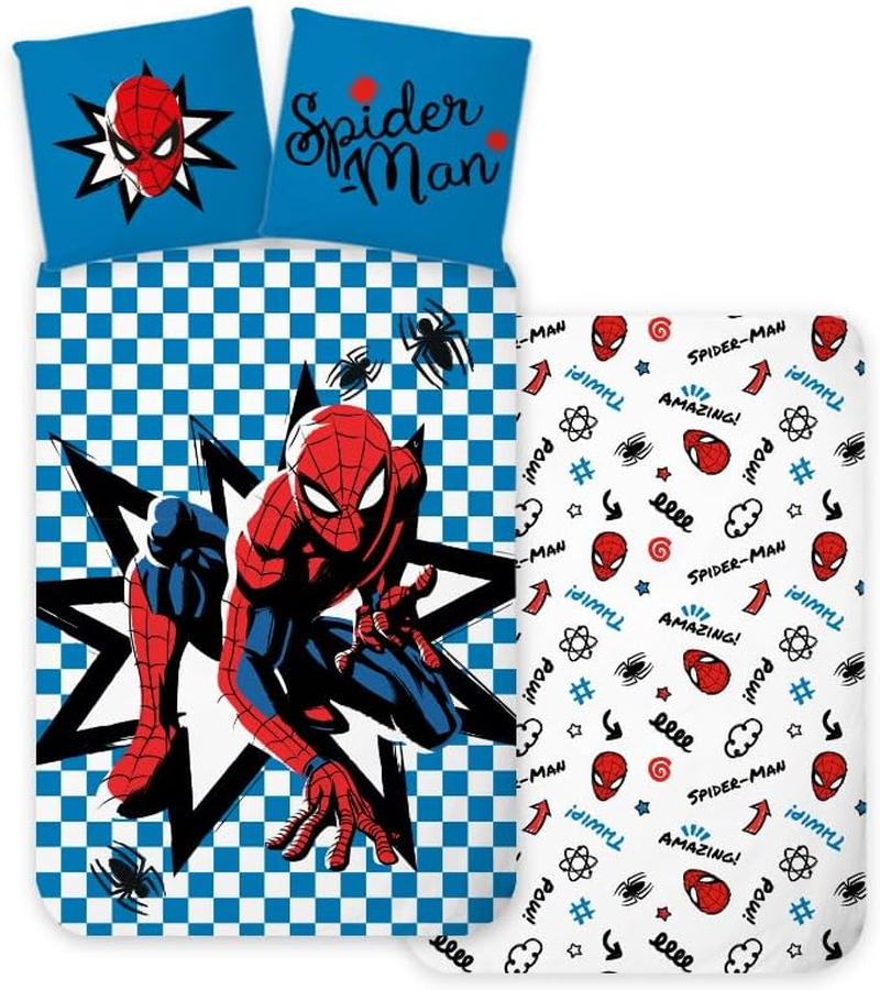 Spiderman Bedlinen Single Size | Duvet Cover 140X200 Cm + Pillowcase 60X65 Cm | 100% Cotton | Soft & Breathable Bed Linen for Kids | Superhero Bedding Set | Bedroom Decor image number 4
